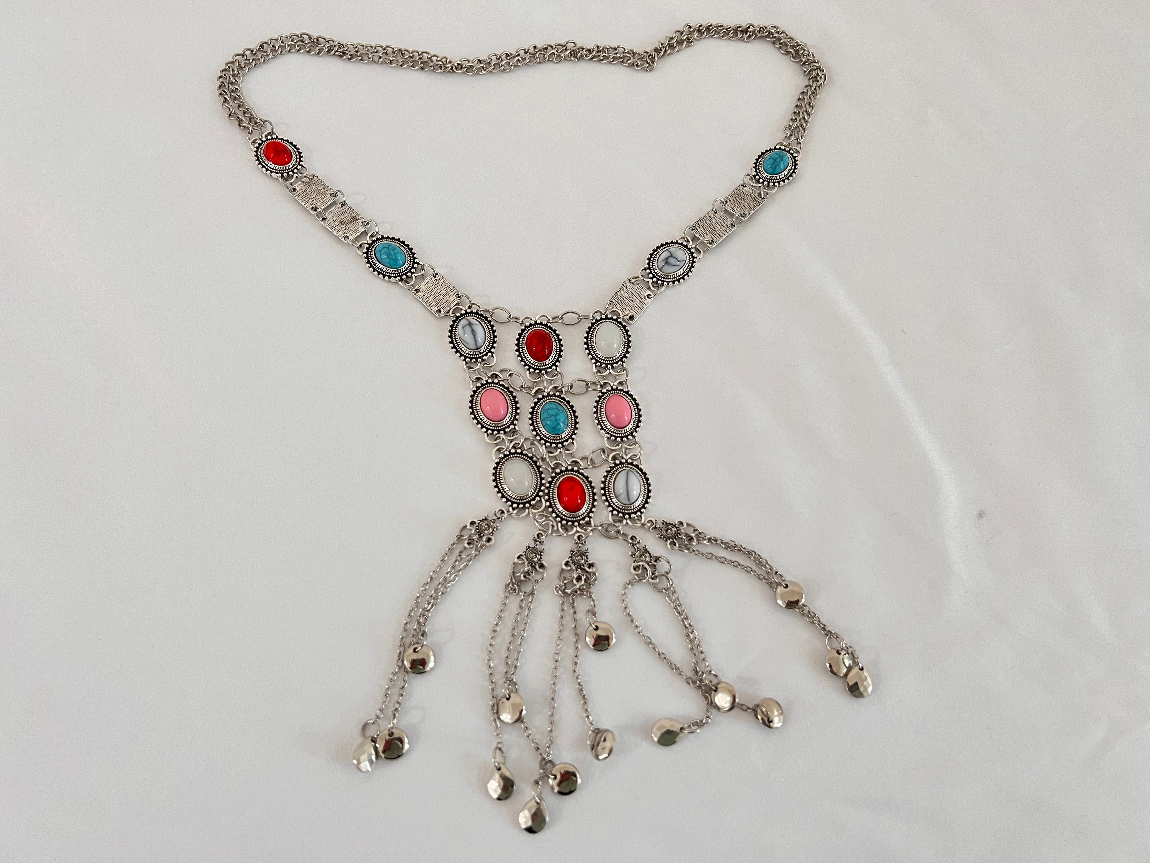 Oxidized Silver Color Necklace with colors