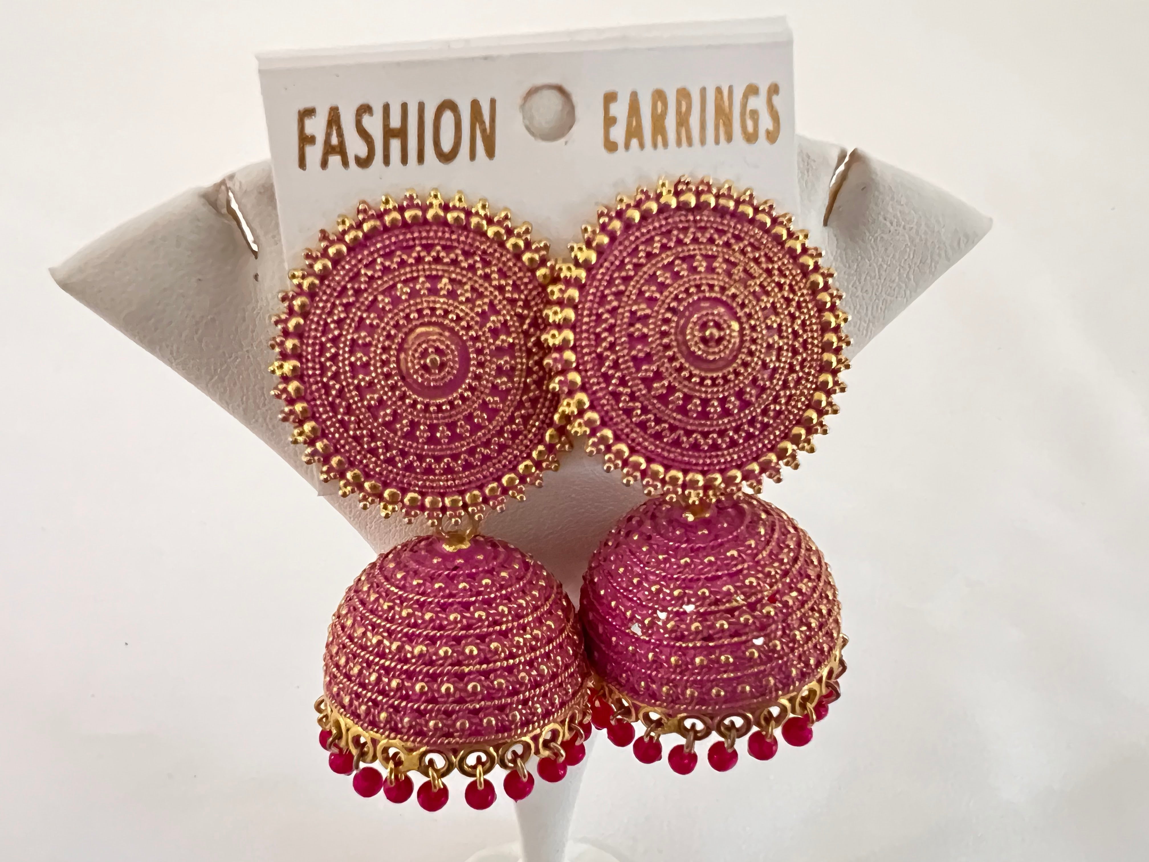 Enamel Artizan Earrings - Pink Gold Color Jhumki Earrings