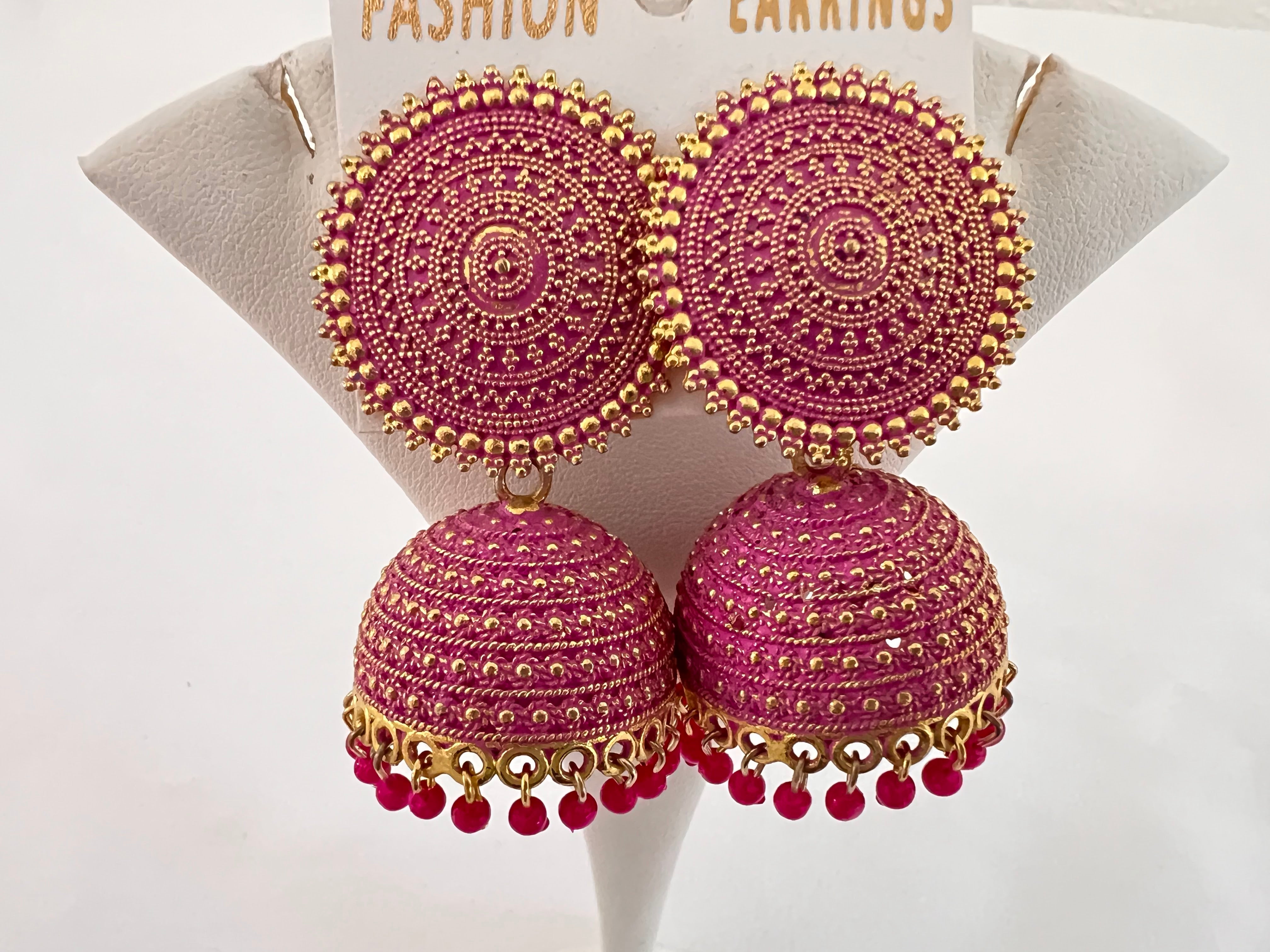 Enamel Artizan Earrings - Pink Gold Color Jhumki Earrings