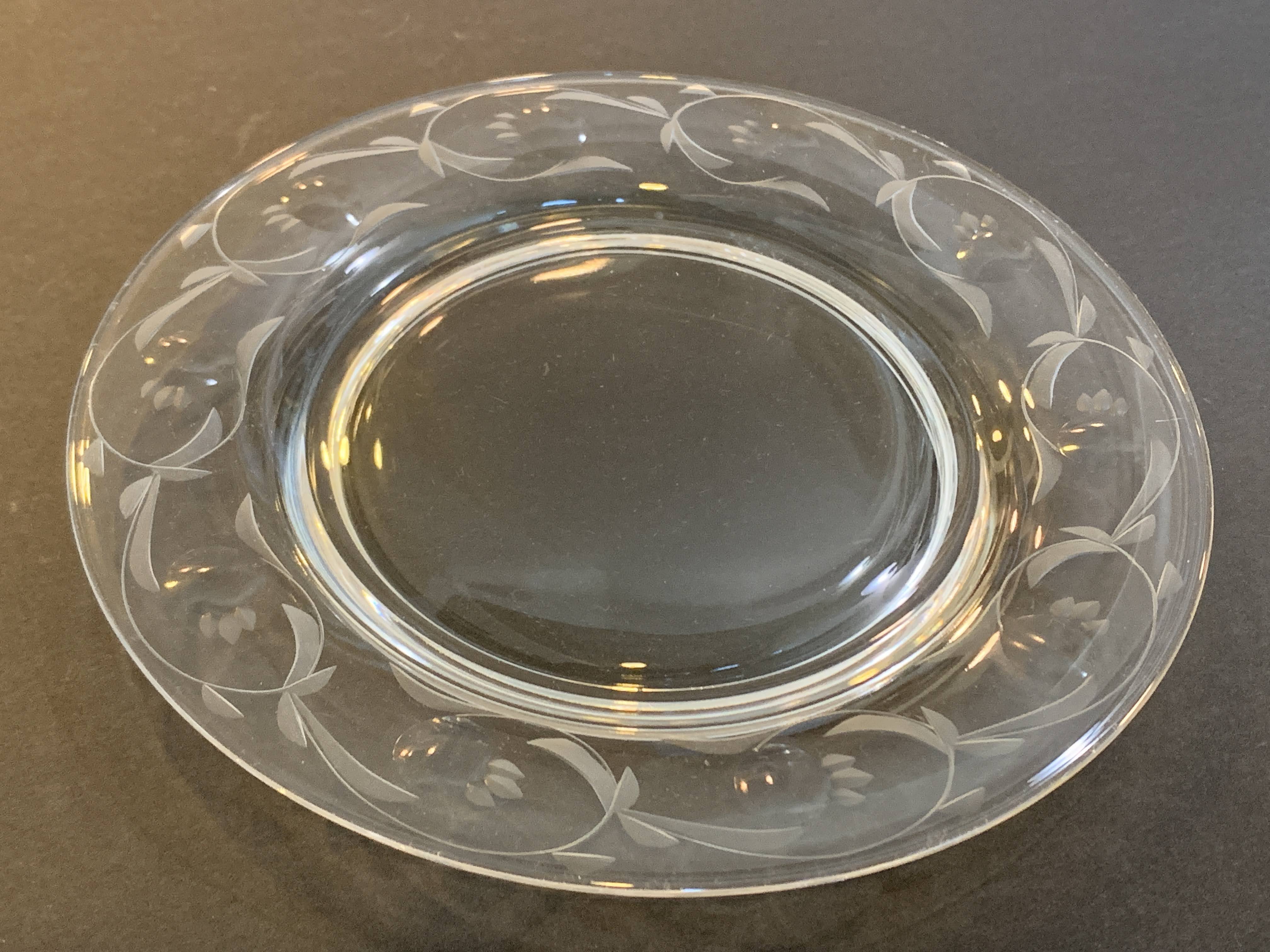 Crystal Glass-  Floral Pattern - Mid Century - From France - Sandwich / Desert plate
