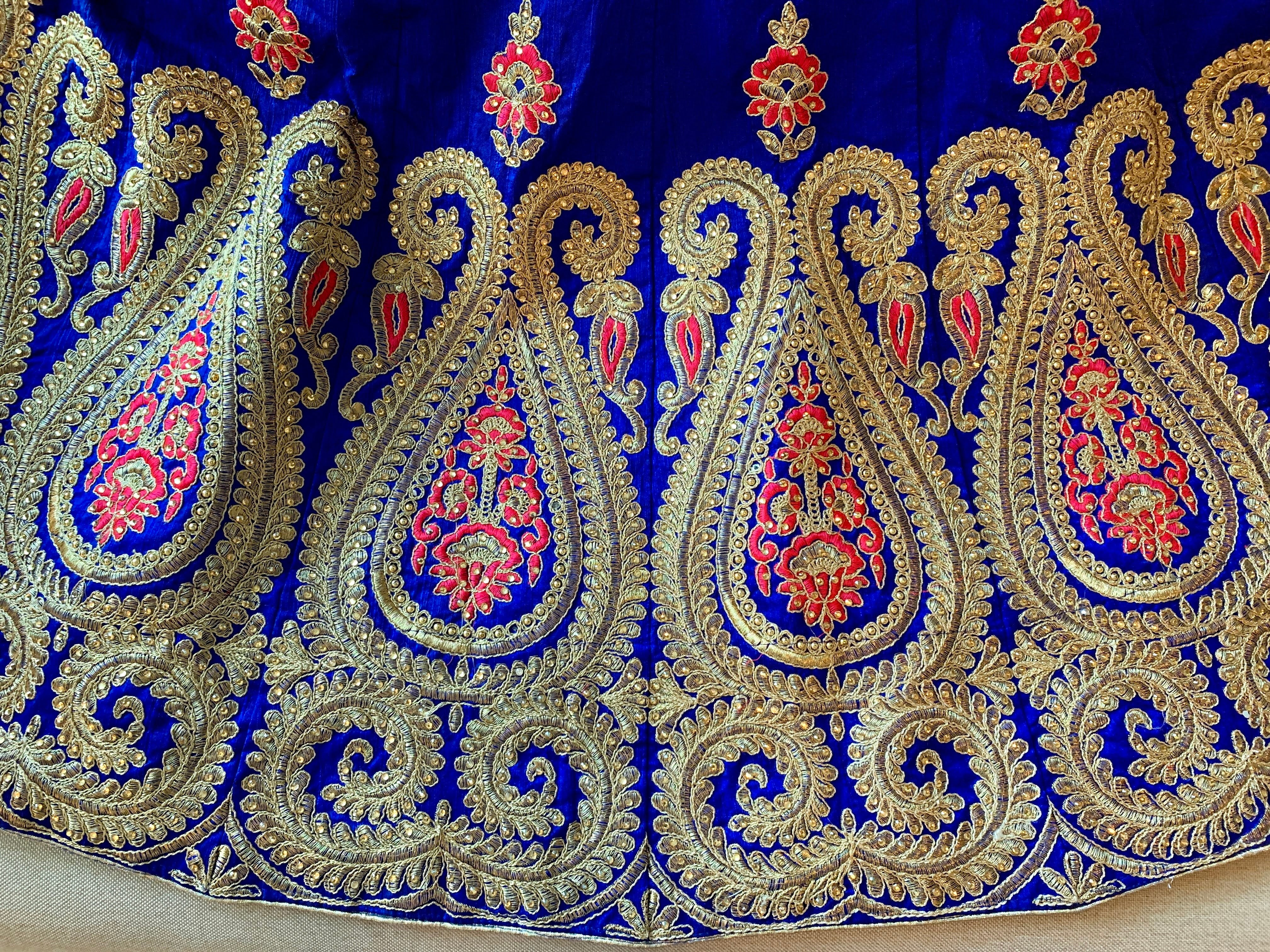 Blue Color - Satin Silk Jewel Studded, Embroidered - Lehenga Choli Set