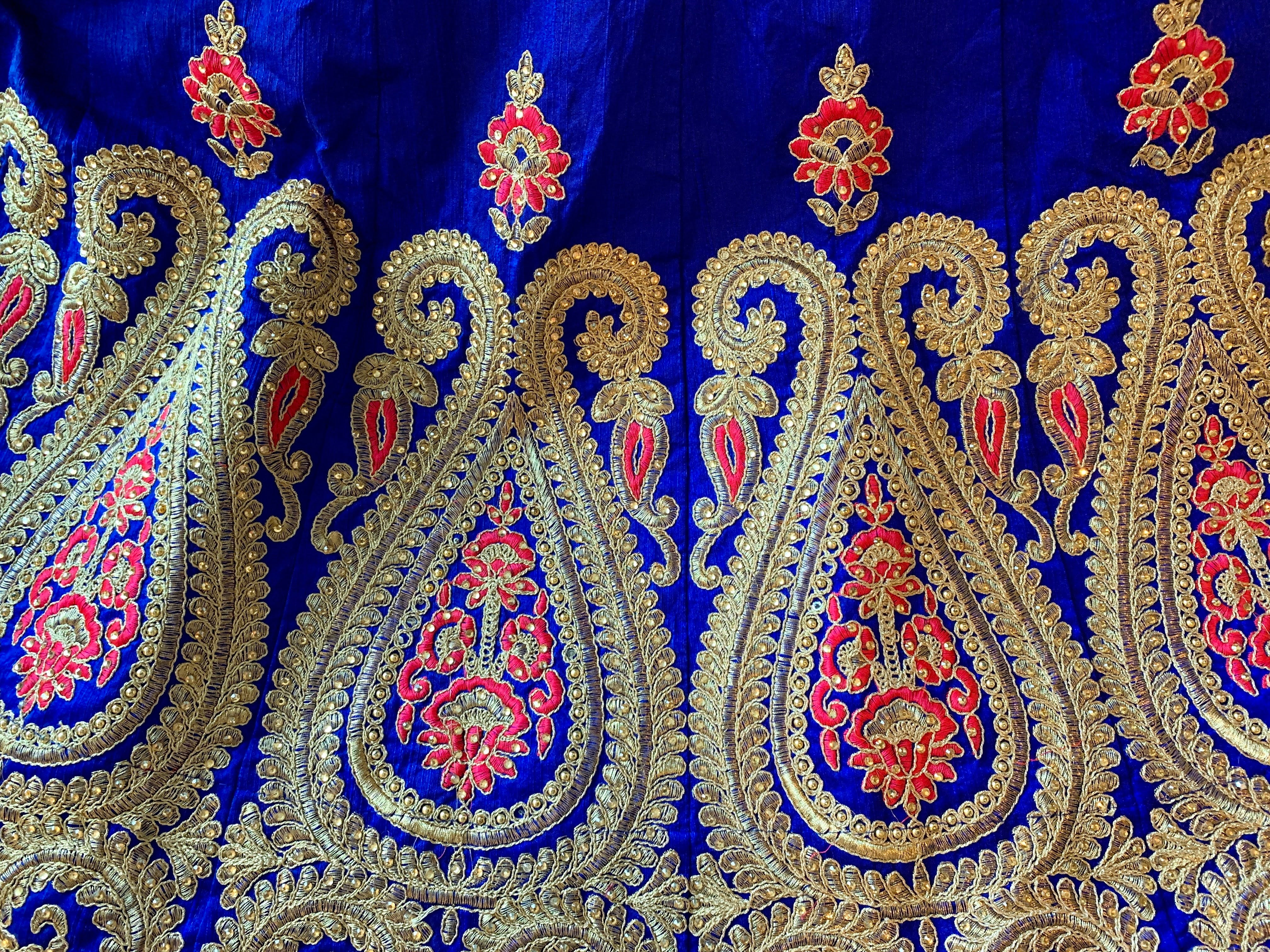 Blue Color - Satin Silk Jewel Studded, Embroidered - Lehenga Choli Set