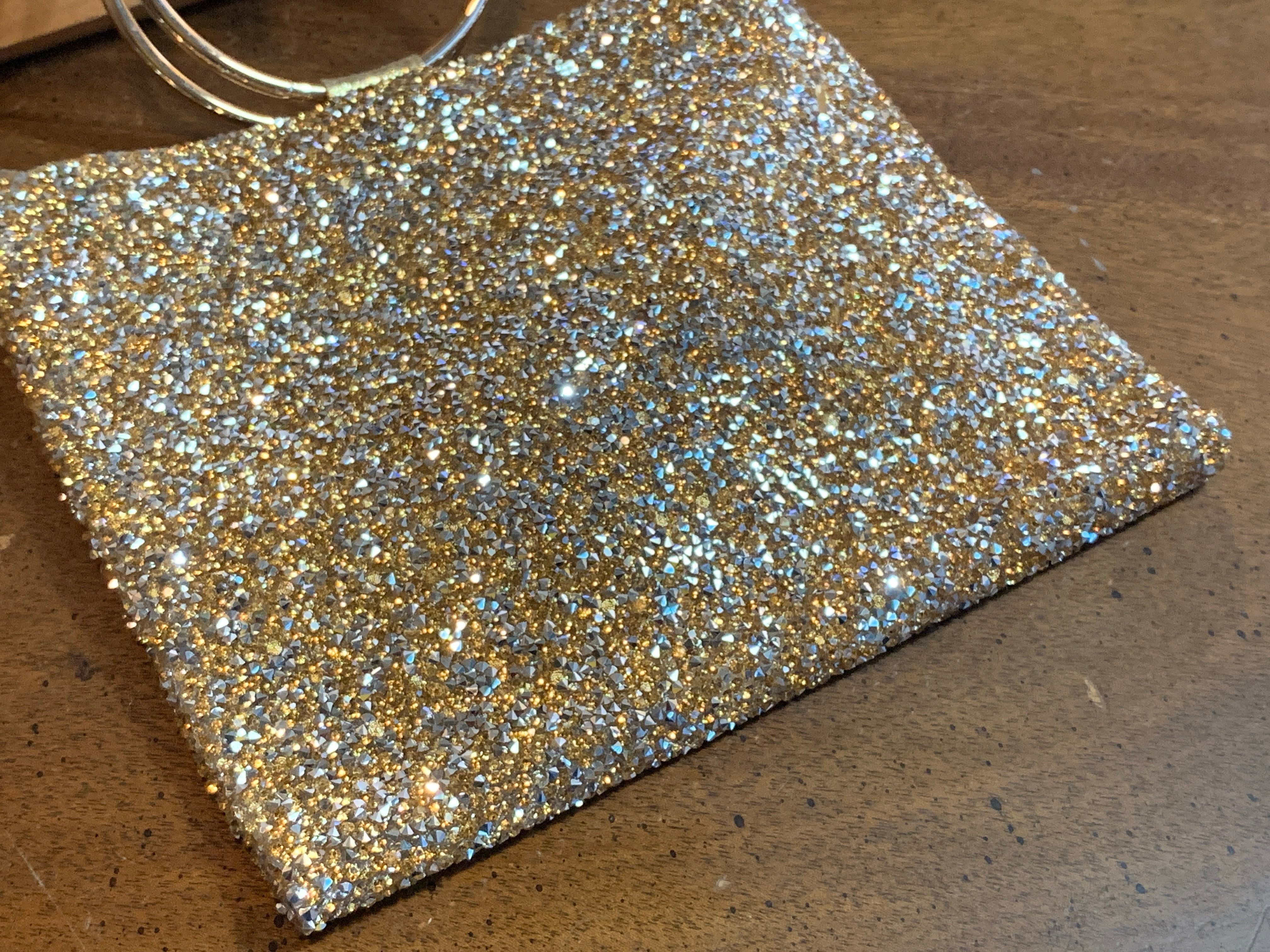 Gold colored - Sparkly Hand Purse - with metal ring handle