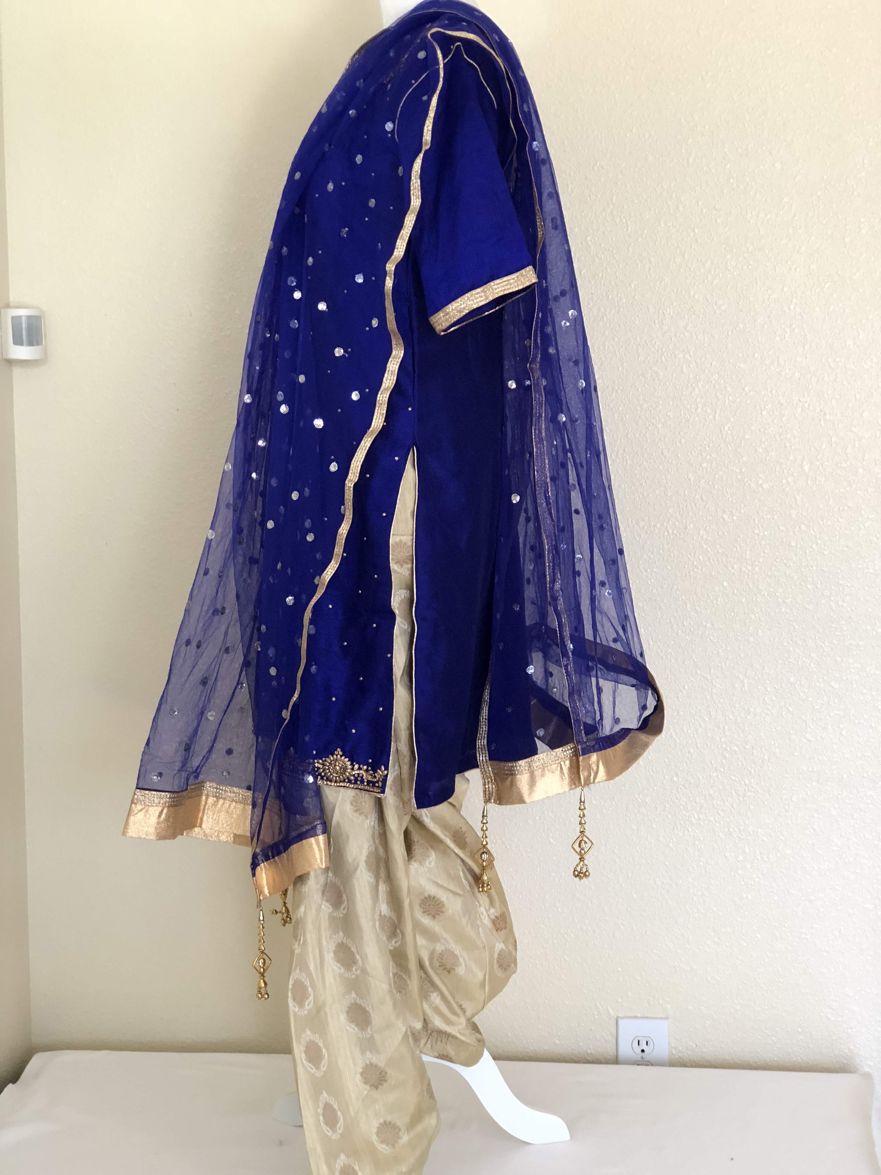 Purple Gold Salwar Set - Silk Embroidered Small/Medium embroidered neckline