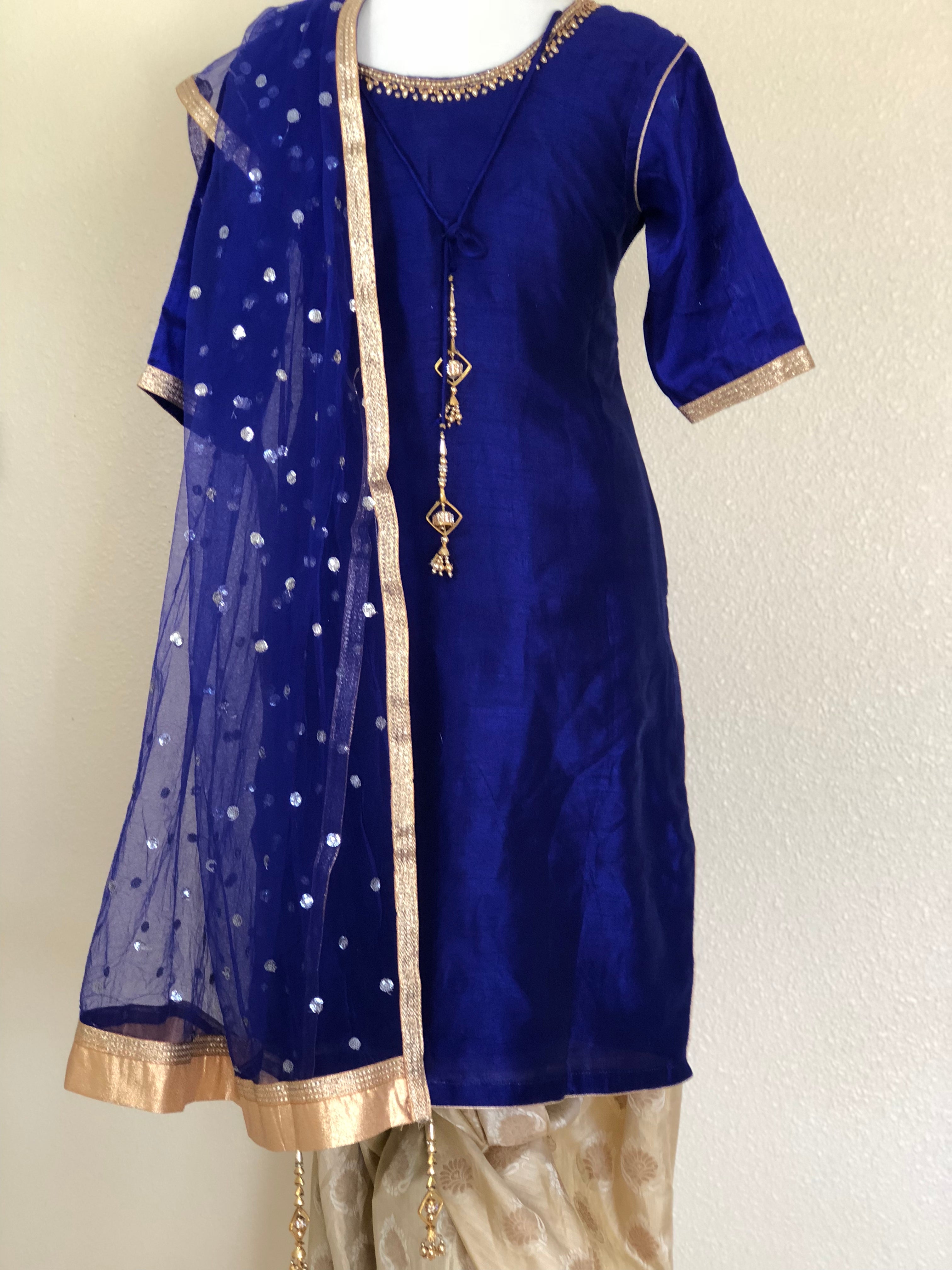 Purple Gold Salwar Set - Silk Embroidered Small/Medium embroidered neckline