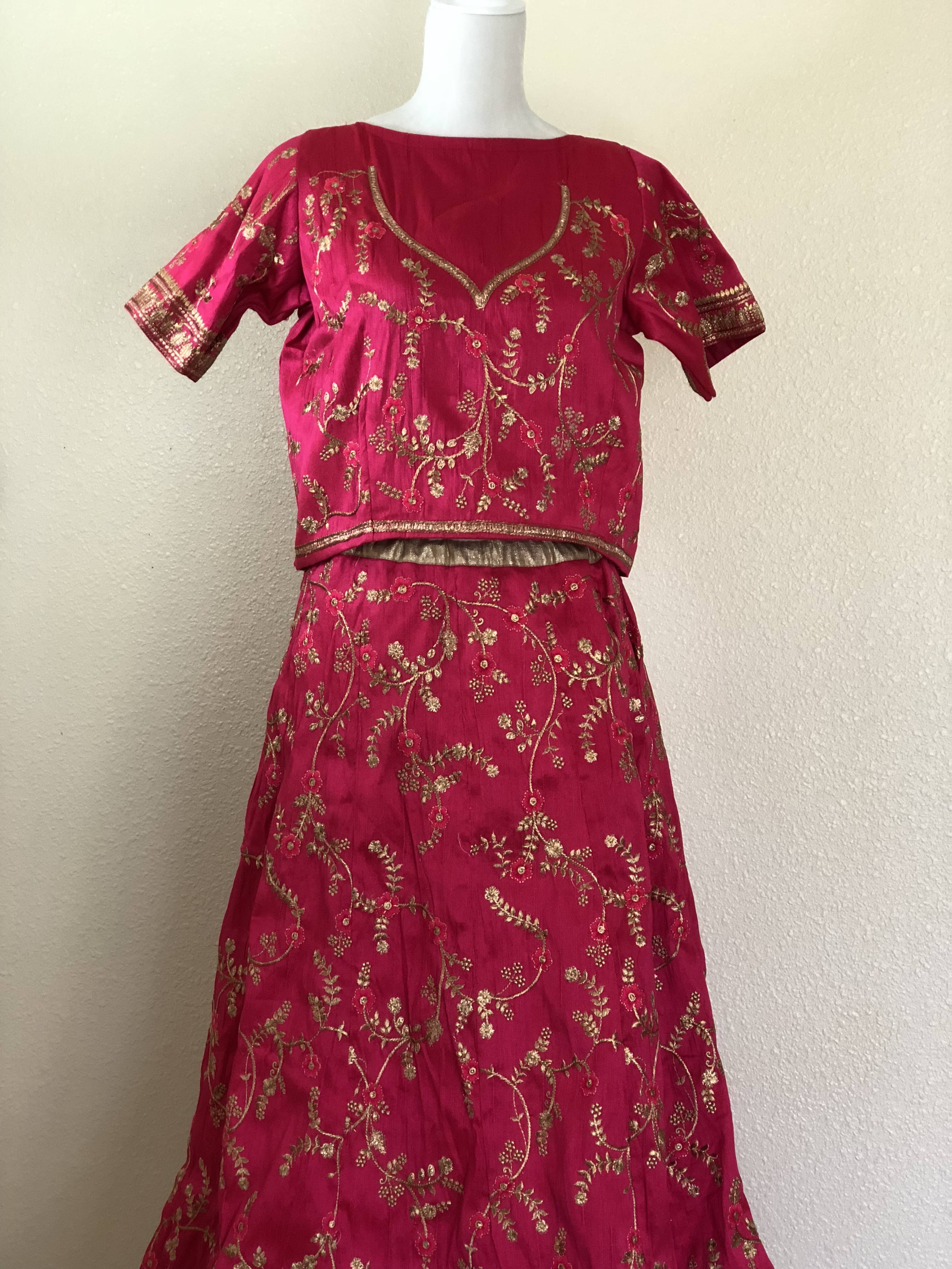 Hot Pink Color - Raw Silk, Embroidered - Lehenga Choli Set