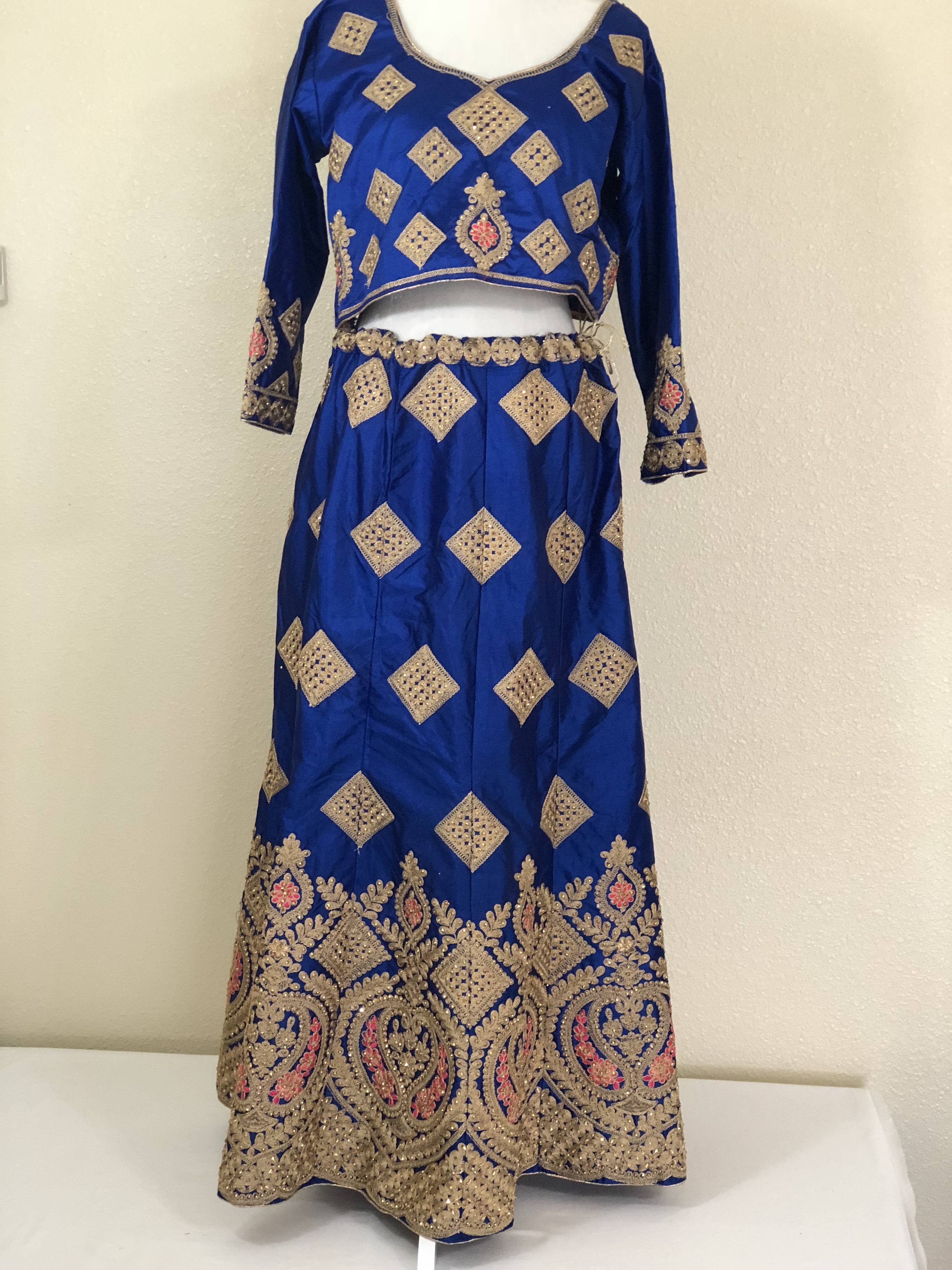 Blue Color - Raw Silk, Minakari, Embroidered - Traditional Classic A line Lehenga