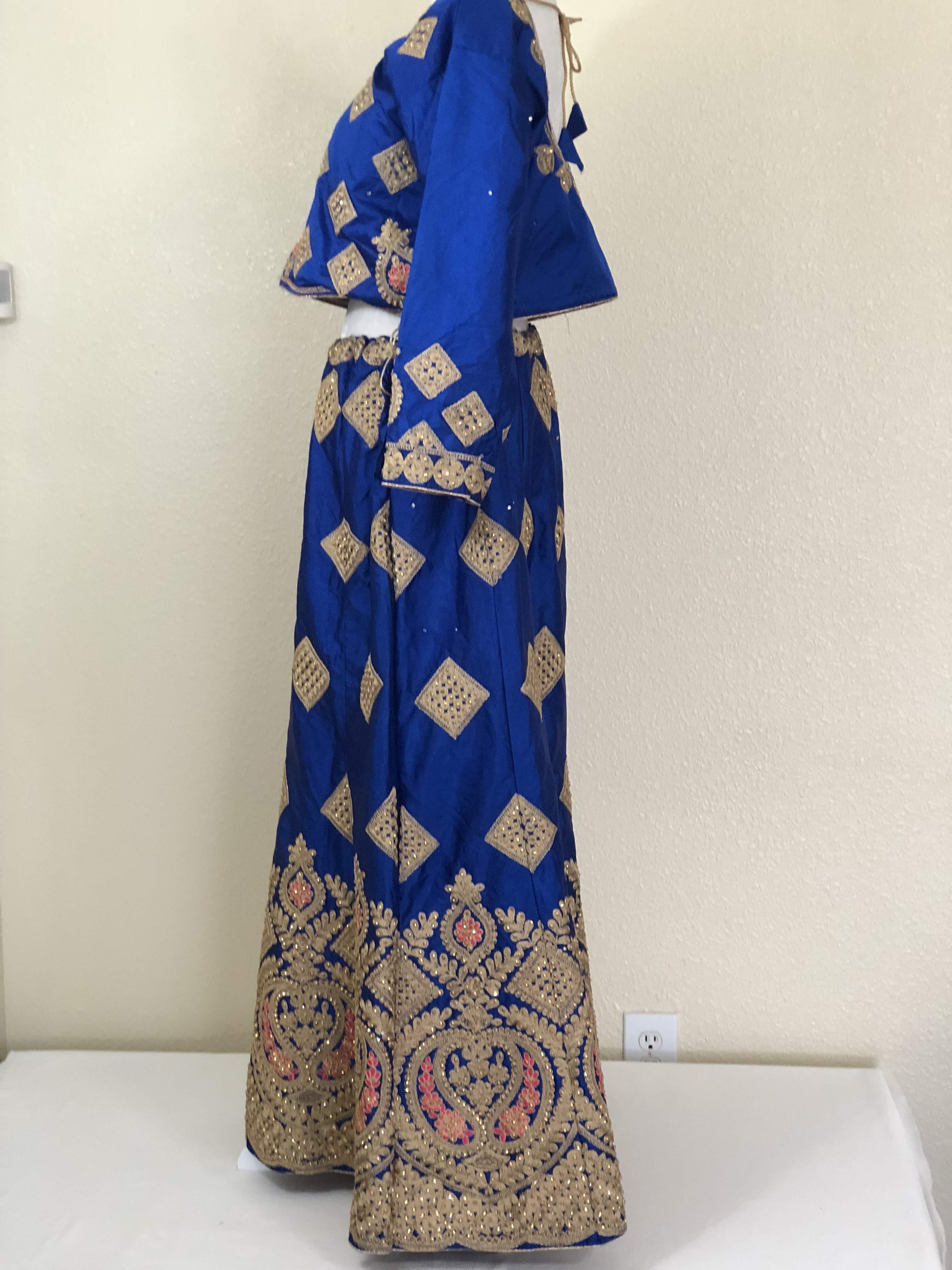 Blue Color - Raw Silk, Minakari, Embroidered - Traditional Classic A line Lehenga