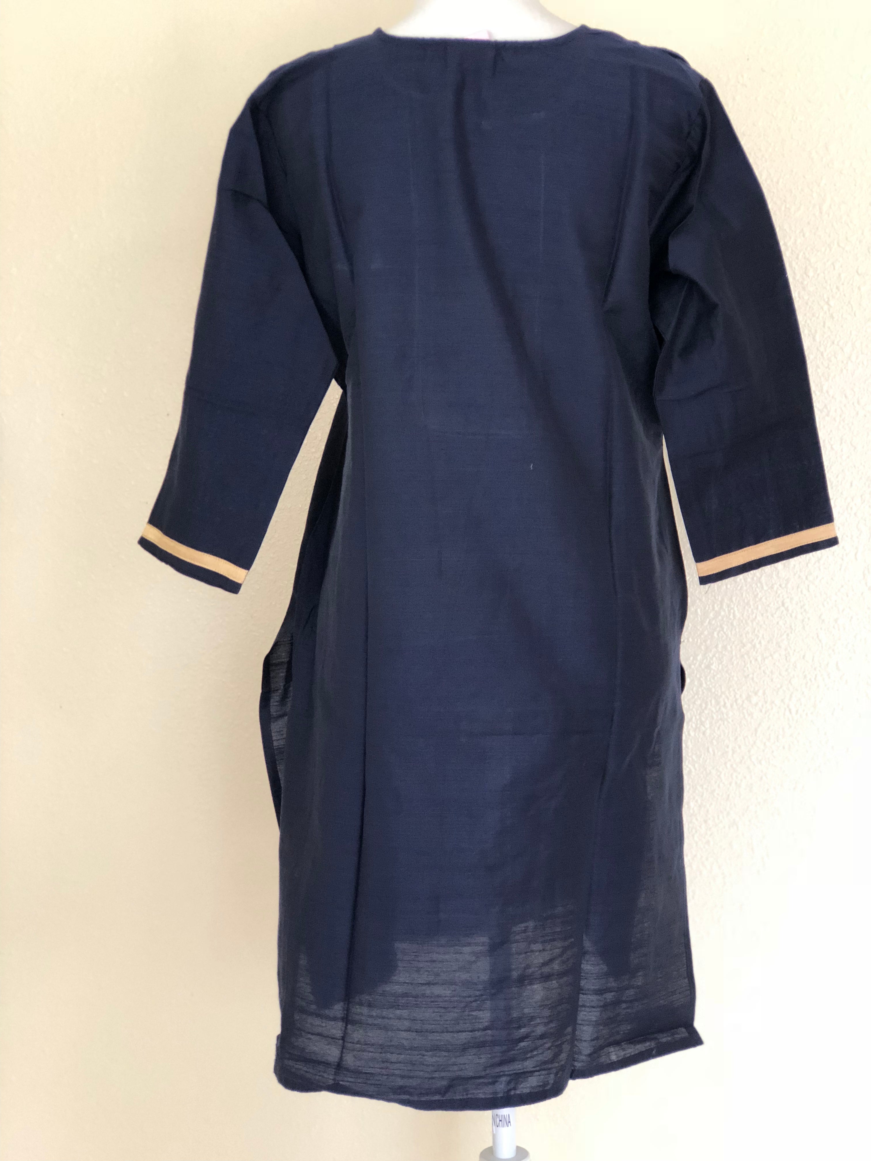 Navy Blue Color - Raw Silk Kurti Size Small/Medium - 30/32 Junior size. Big Girls size - 18 plus
