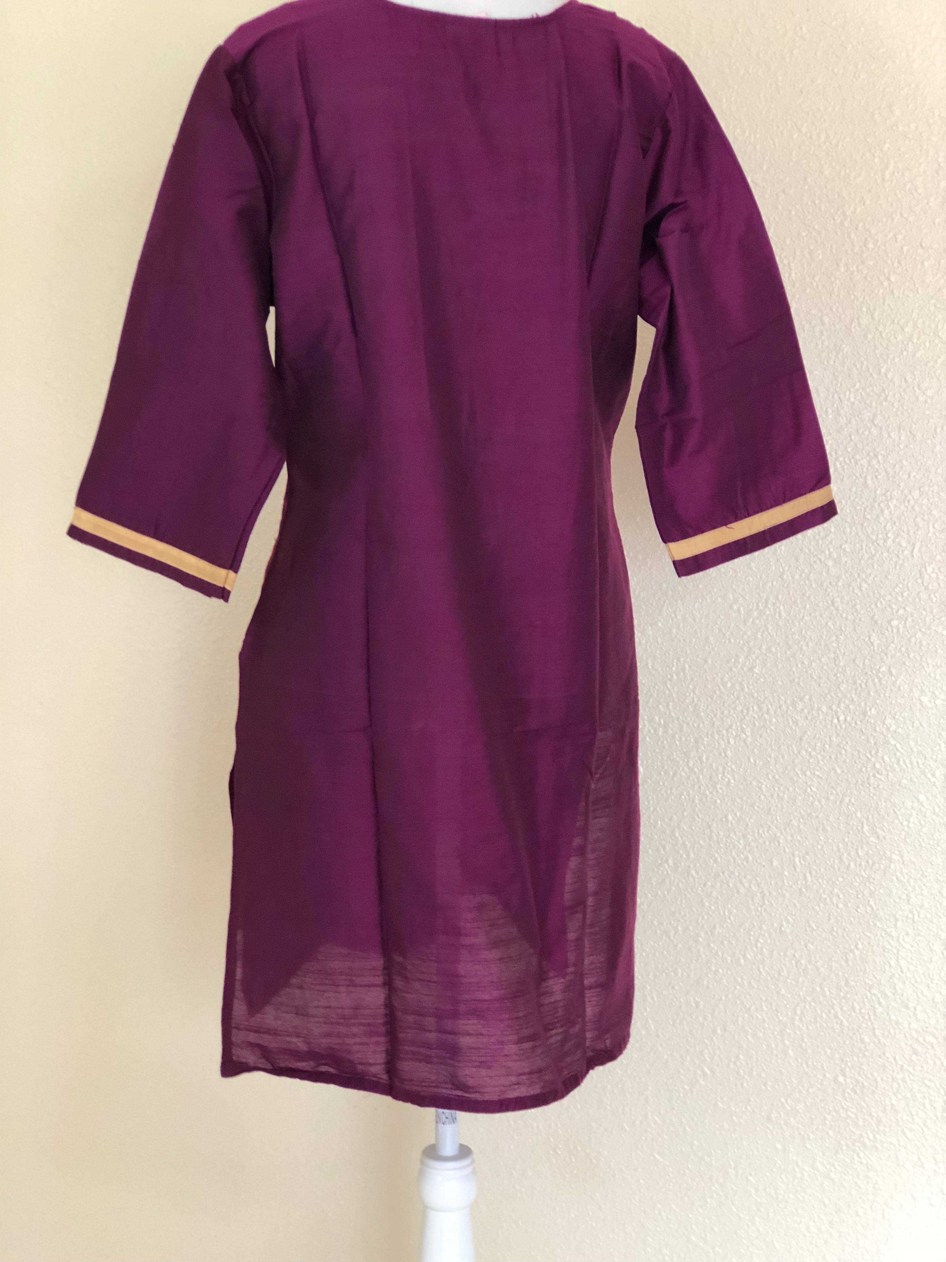 Purple Color - Pure Raw Silk Kurti Size Small/Medium - 30/32, Junior size. Big Girls size - 18 plus