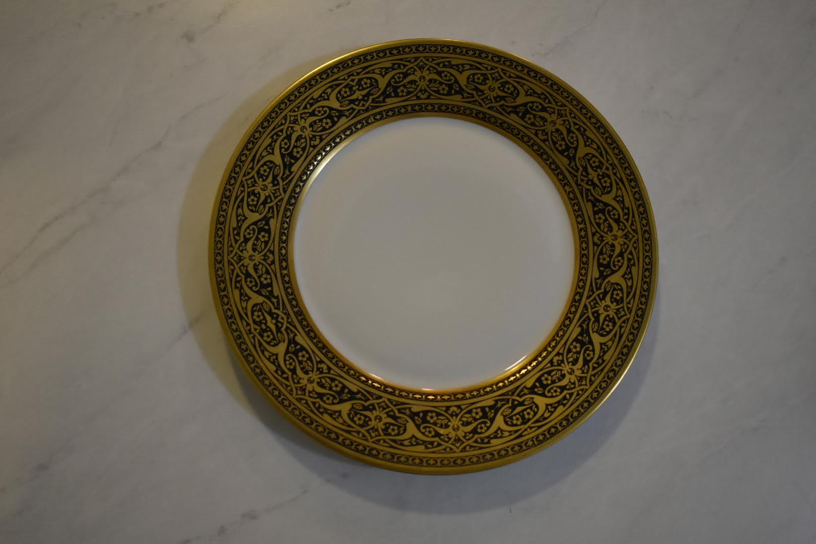 Porcelain Opaque Milk Glass  - Collectible  - Gold Hand Painted - Decor Plate