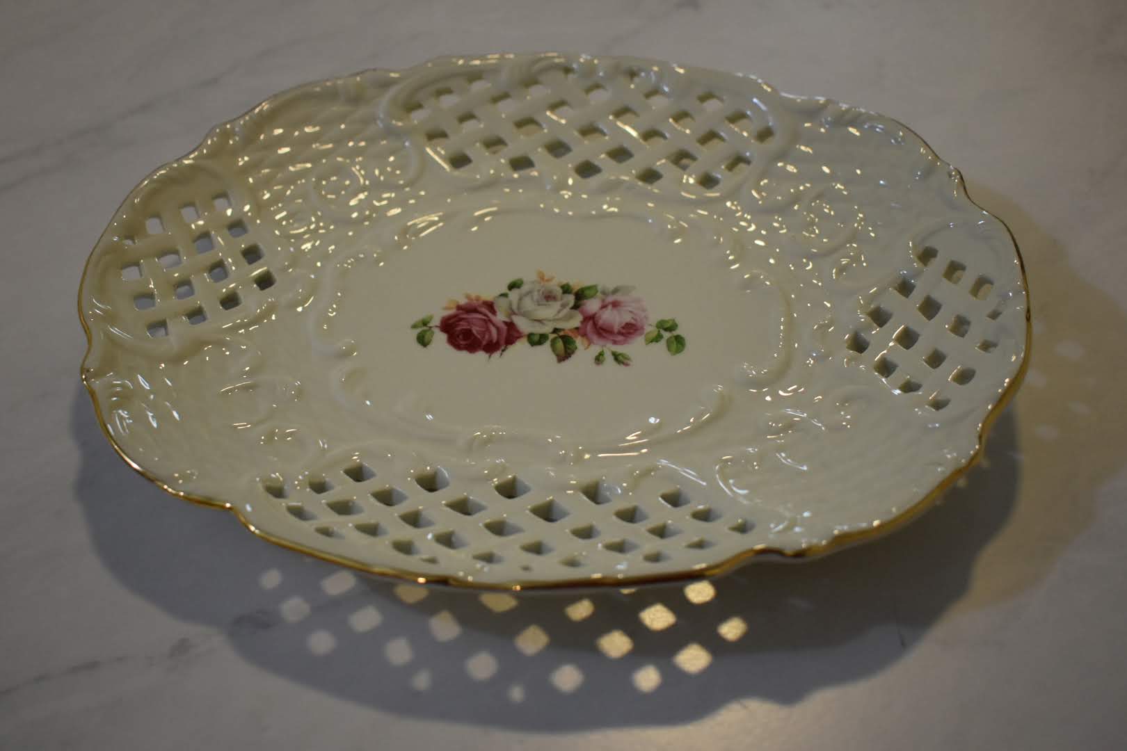 Fine Porcelain China - Mid Century Home Décor Ivory Color - Flower Pattern Table Tray