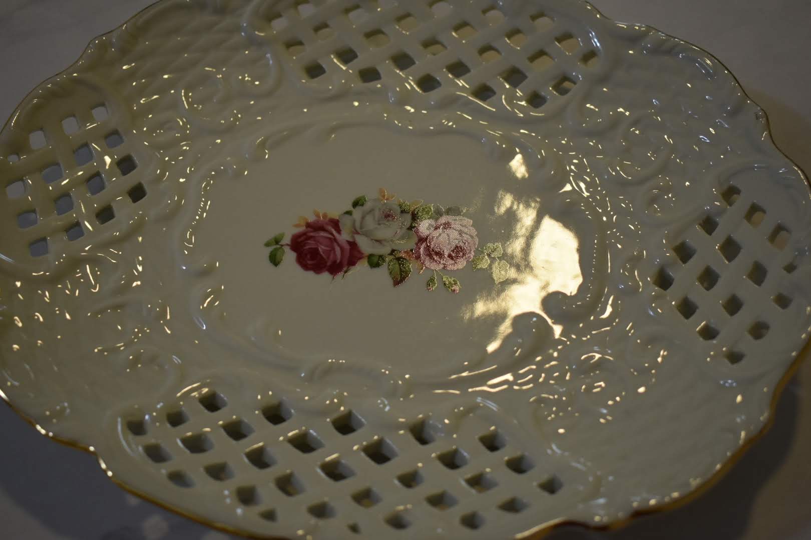 Fine Porcelain China - Mid Century Home Décor Ivory Color - Flower Pattern Table Tray