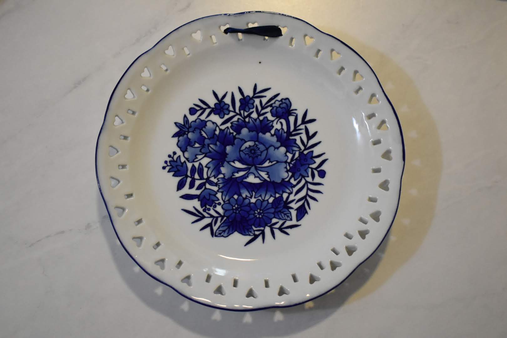 Blue White Floral Design- Ceramic Oriental Mid Century Plate - Wall Decor - Table Decor