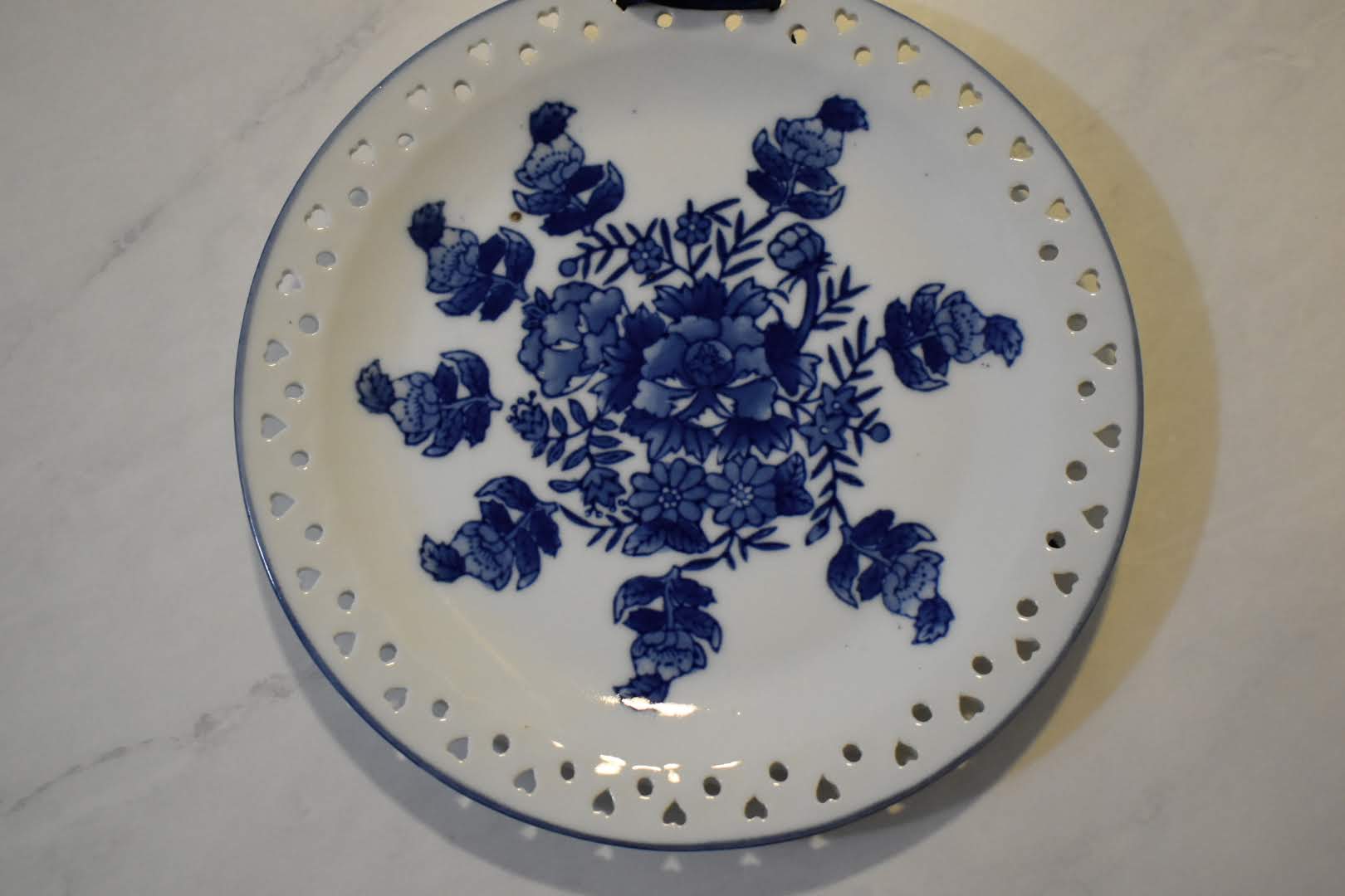 Blue White Floral Design- Ceramic Oriental Mid Century Plate - Wall Decor - Table Decor
