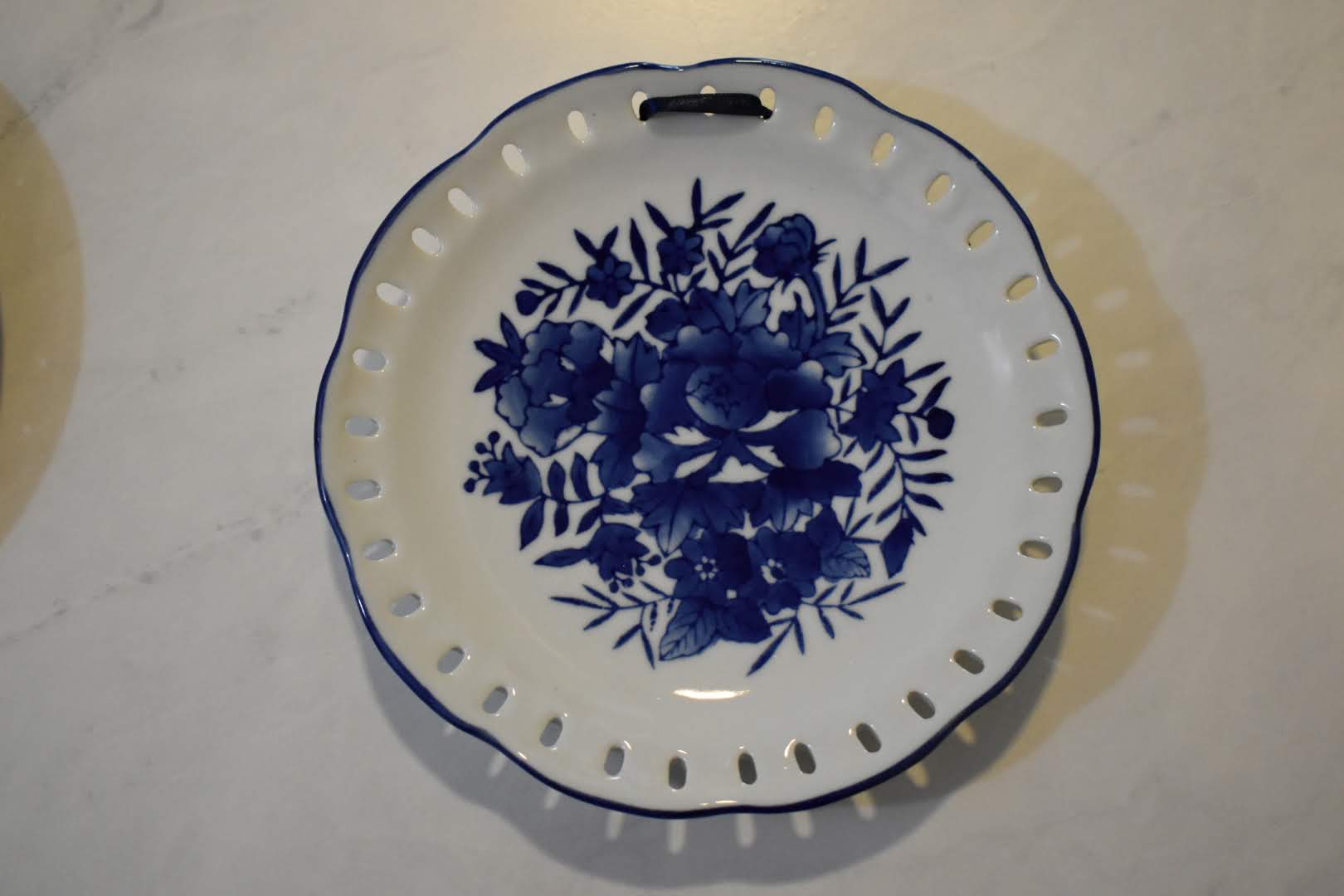 Blue White Floral Design - Ceramic Porcelain Oriental Mid Century Plate - Wall Decor - Table Decor