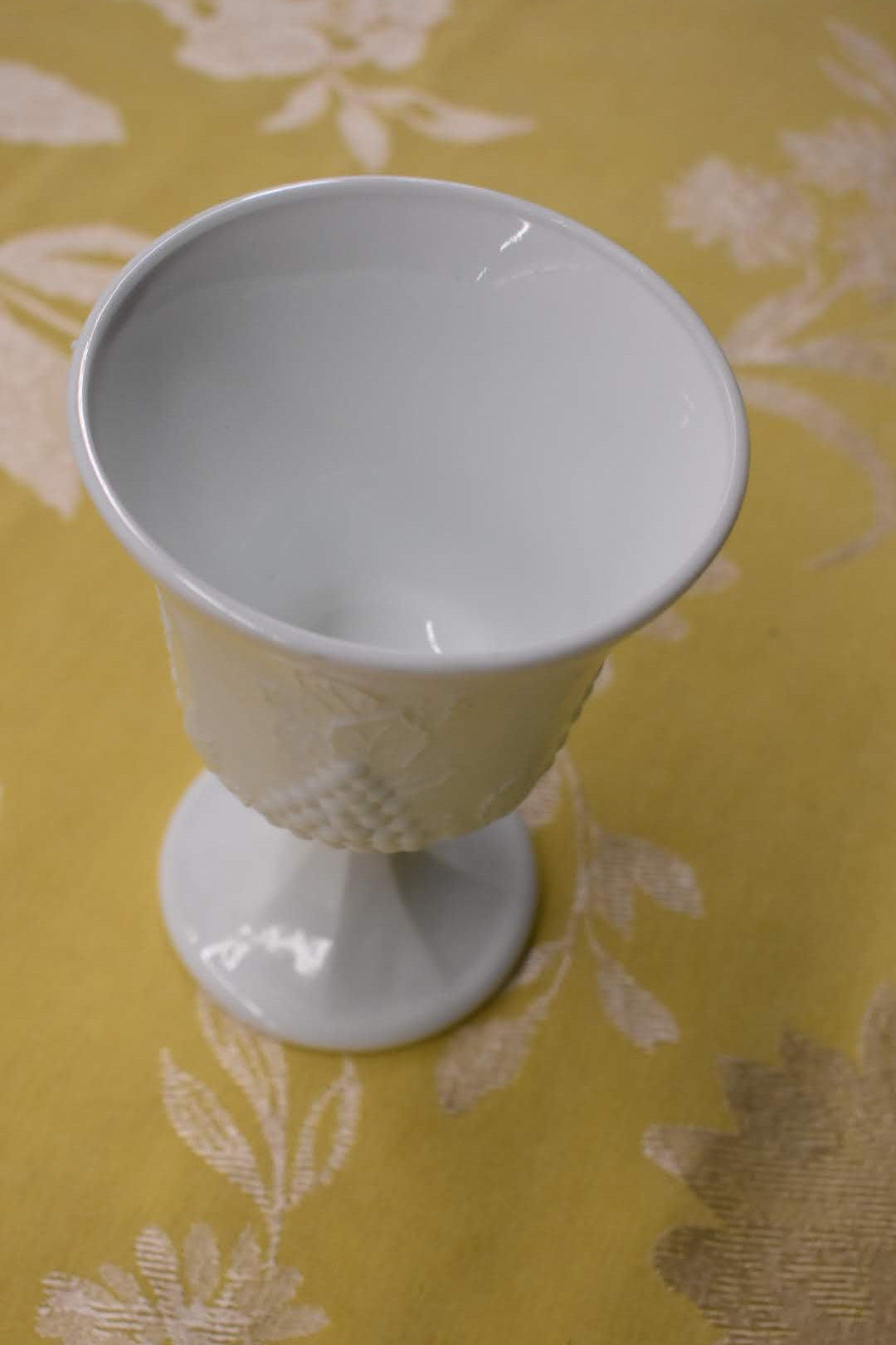 Porcelain Milk Glass - Collectible - Succulent plant Vase, Pedestal Chocolate Bowl- Grape Vine Emboss Pattern