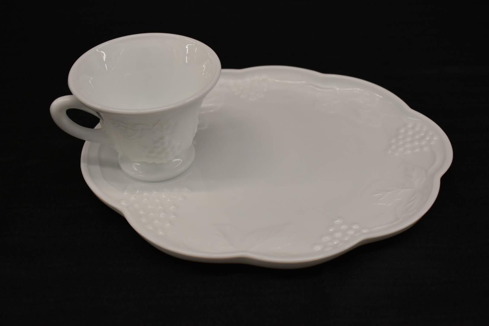 Porcelain Glass - Grape Vine Emboss - Snack Plate and Tea Cup - 2 piece set