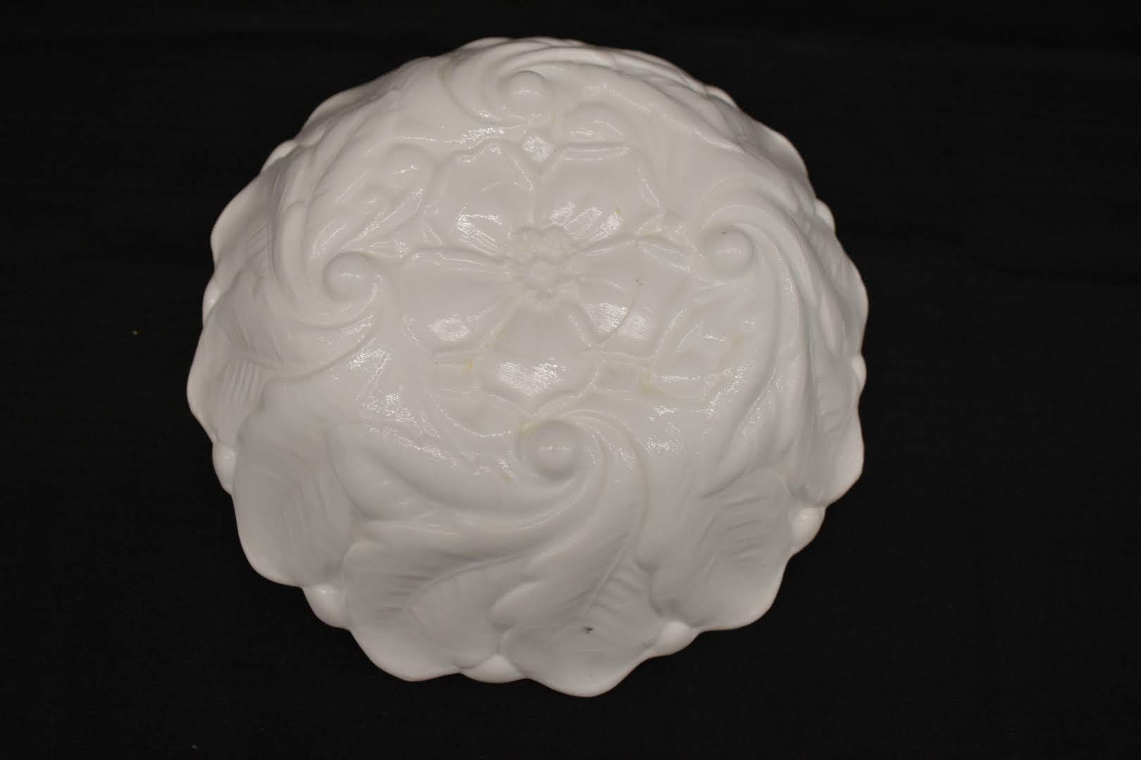 Porcelain Milk Glass - Leaf Embossed Bowl - 9 inch
