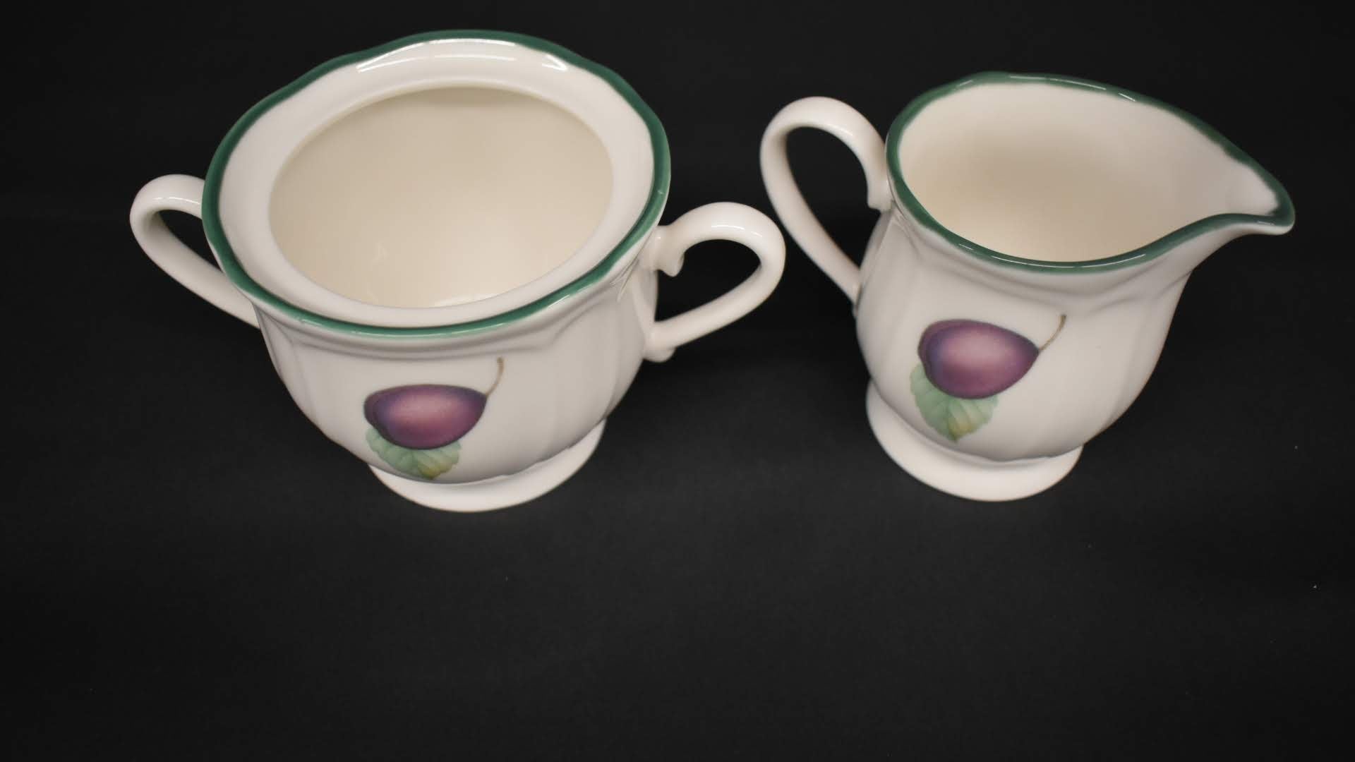 Epoch Flowers And Berries Pattern - Porcelain Fine China - Sugar Bowl And Creamer