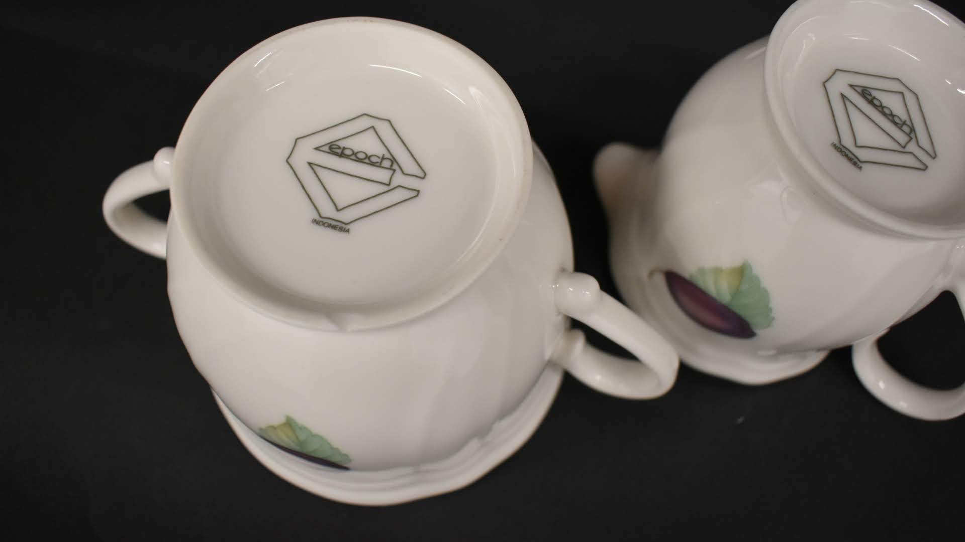 Epoch Flowers And Berries Pattern - Porcelain Fine China - Sugar Bowl And Creamer