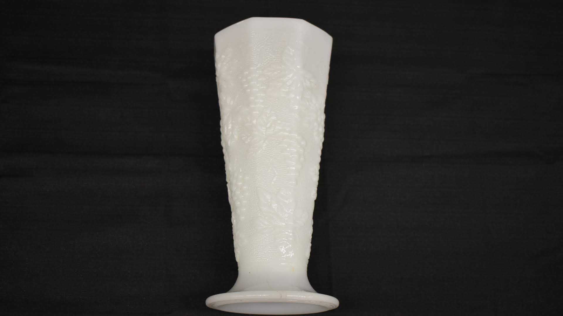 Porcelain Opaque Milk Glass - Grape Vine Emboss - Collectible - Tall Vase