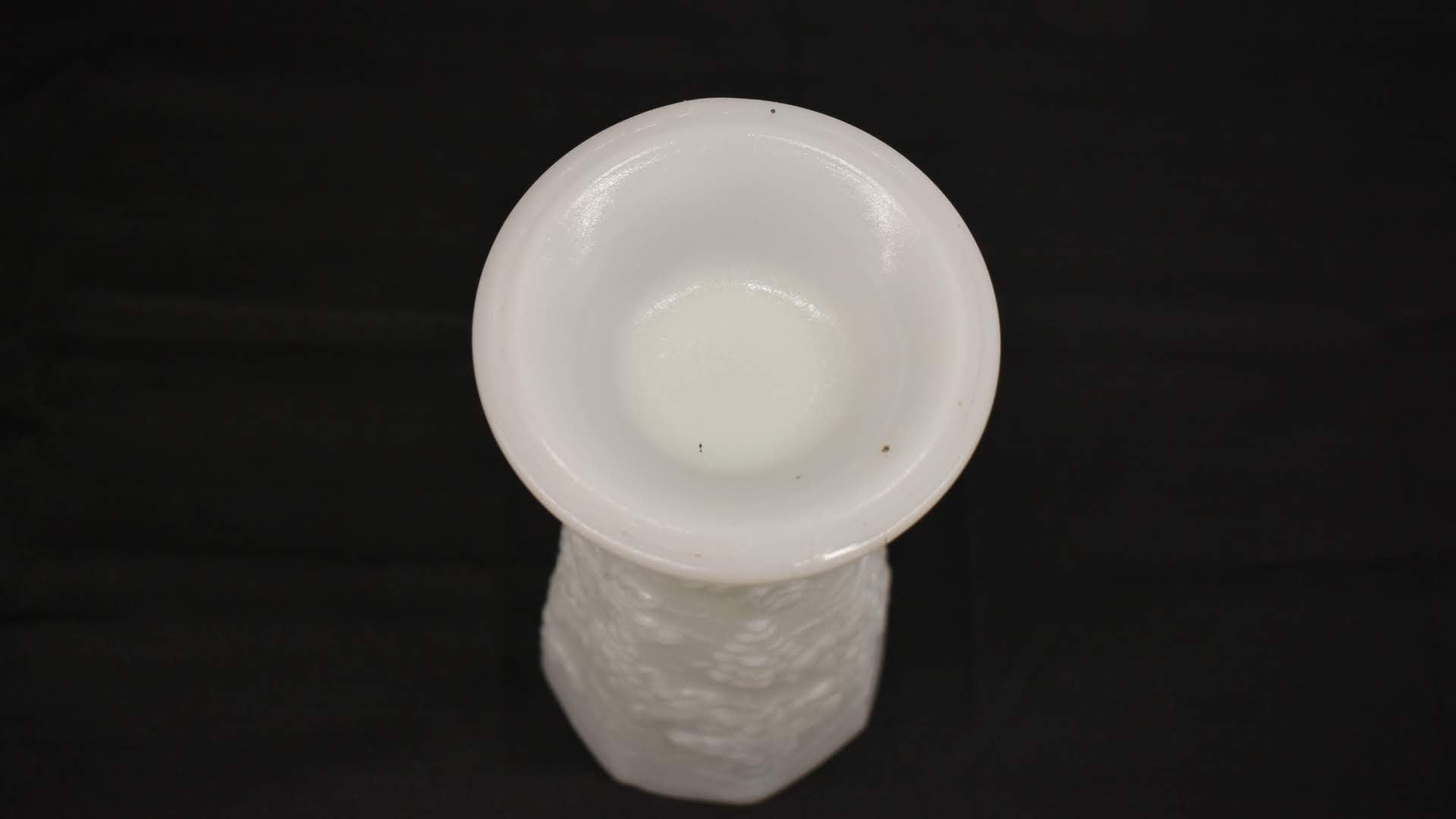 Porcelain Opaque Milk Glass - Grape Vine Emboss - Collectible - Tall Vase