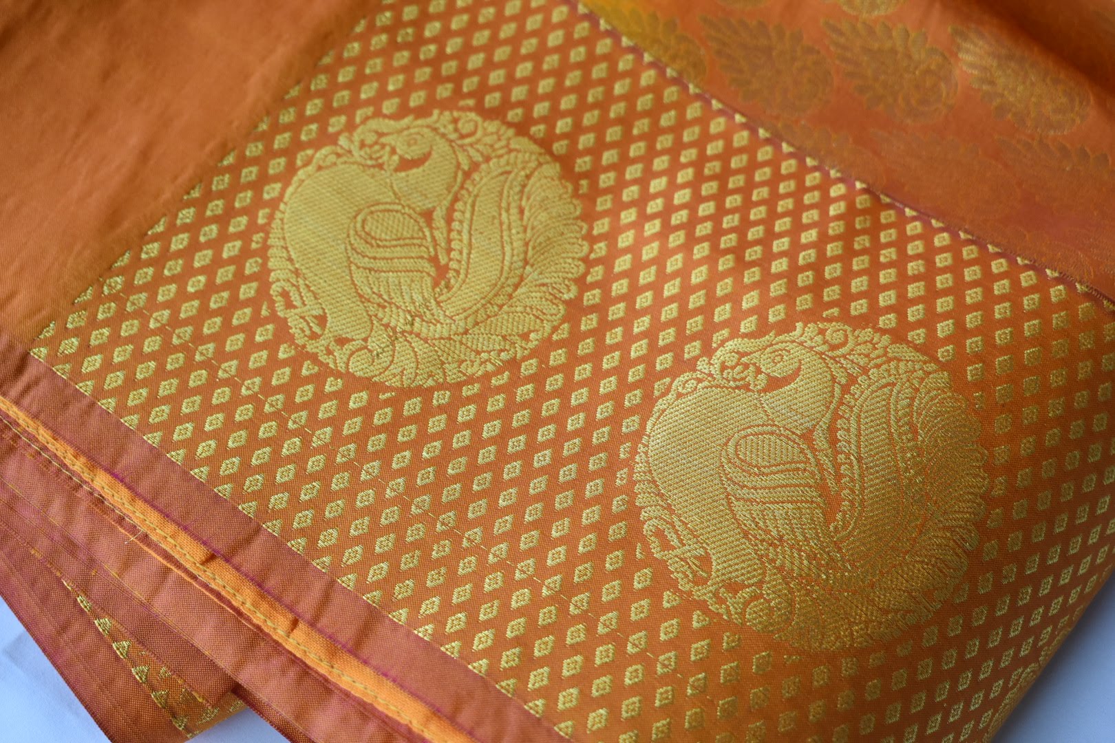 Yellow Gold Color - Silk Saree - Silk Zari Thread - Peacock Veena Pattern