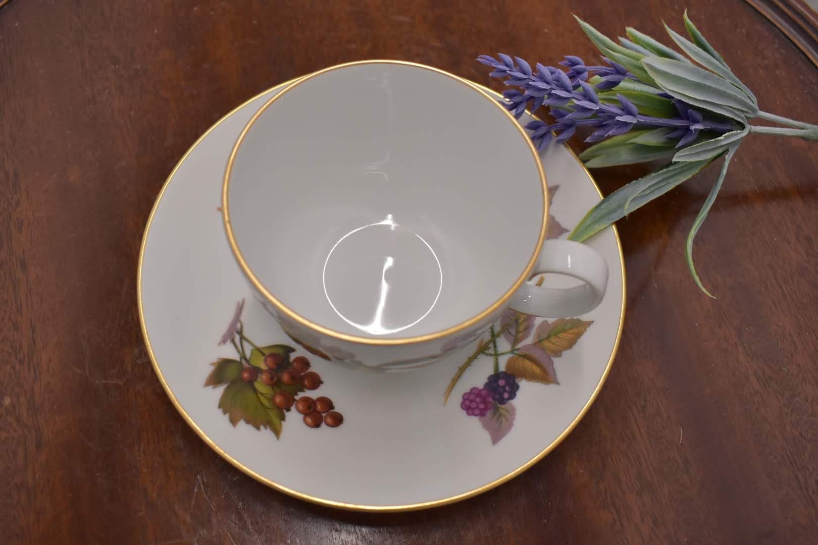 Royal Worchester Evesham - Fine Porcelain China - Cup and Saucer - Gold Trim - From England