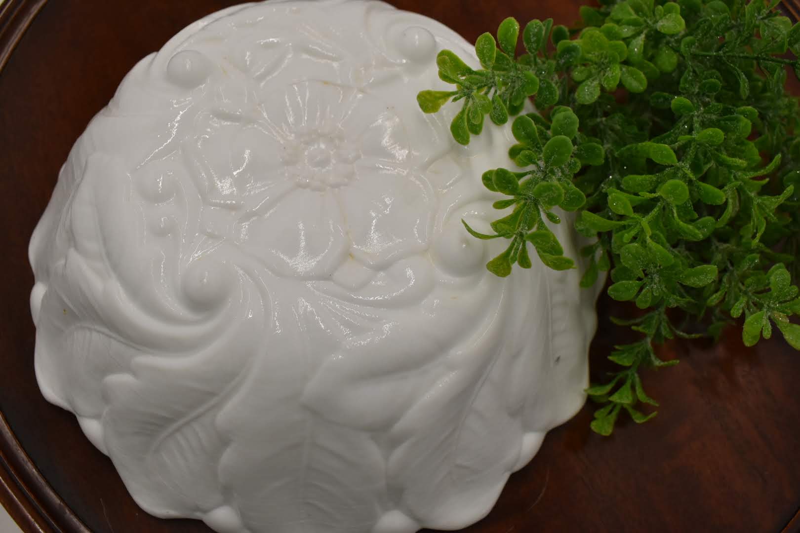 Porcelain Milk Glass - Leaf Embossed Bowl - 9 inch