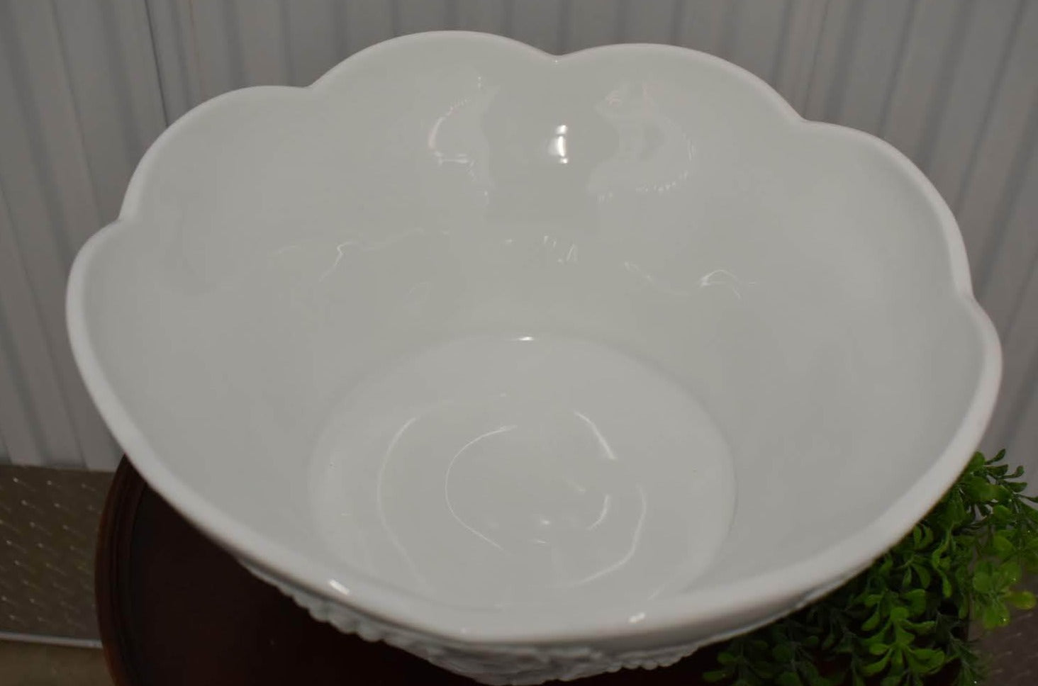 Porcelain Milk Glass - Grape Vine Emboss - Huge Chip Bowl