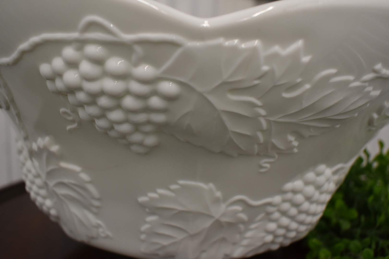 Porcelain Milk Glass - Grape Vine Emboss - Huge Chip Bowl