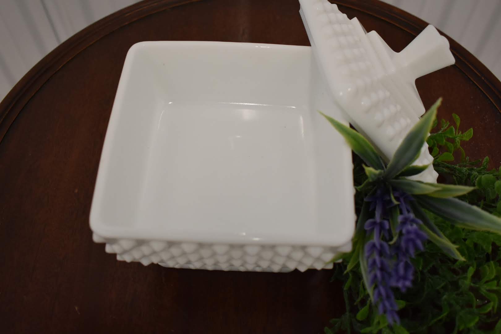 Porcelain Opaque Milk Glass - Polka Dot Emboss - Collectible - Pedestal Candy Bowl