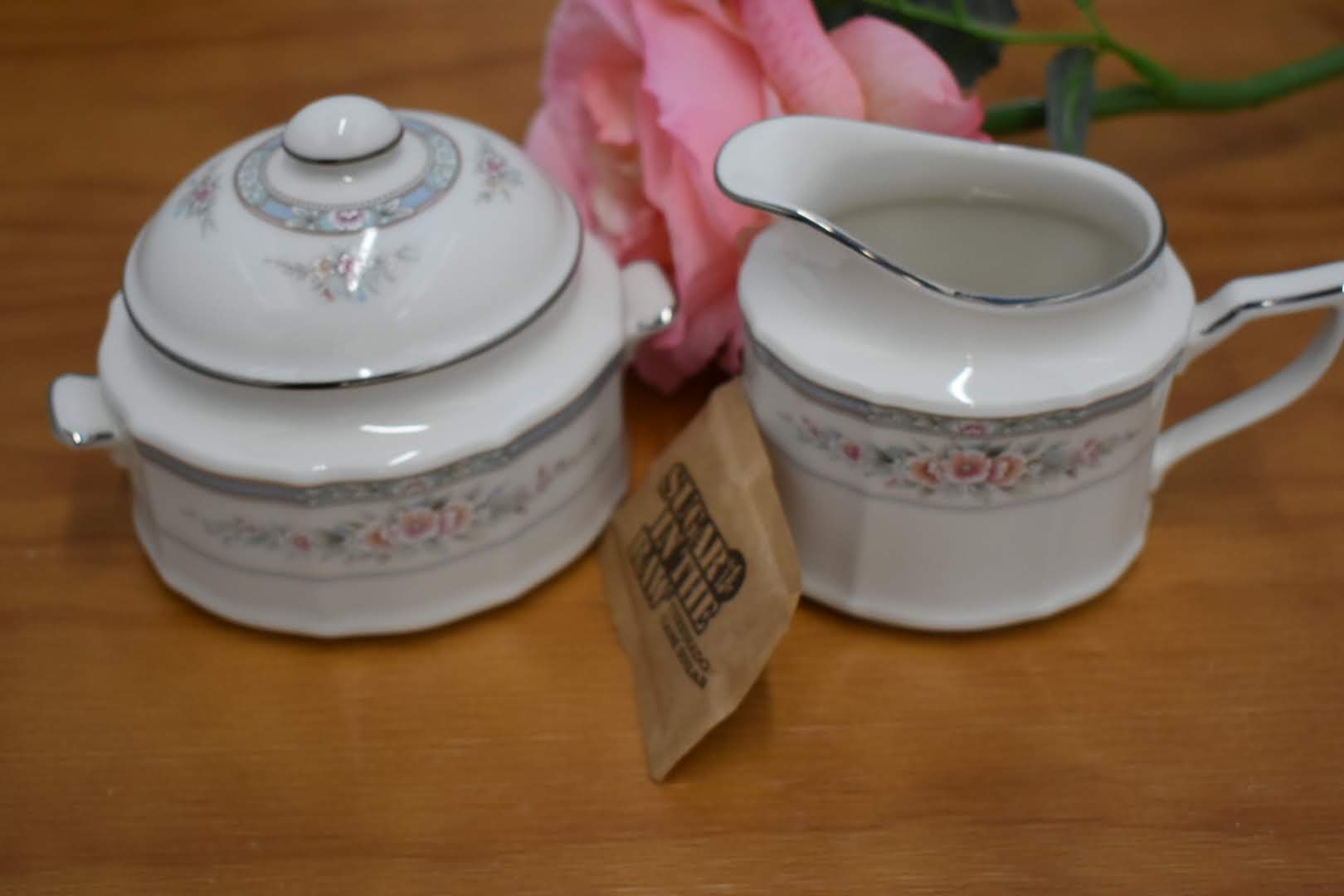 Noritake Rothschild Pattern - Porcelain Fine China - Sugar Bowl With Lid and Creamer