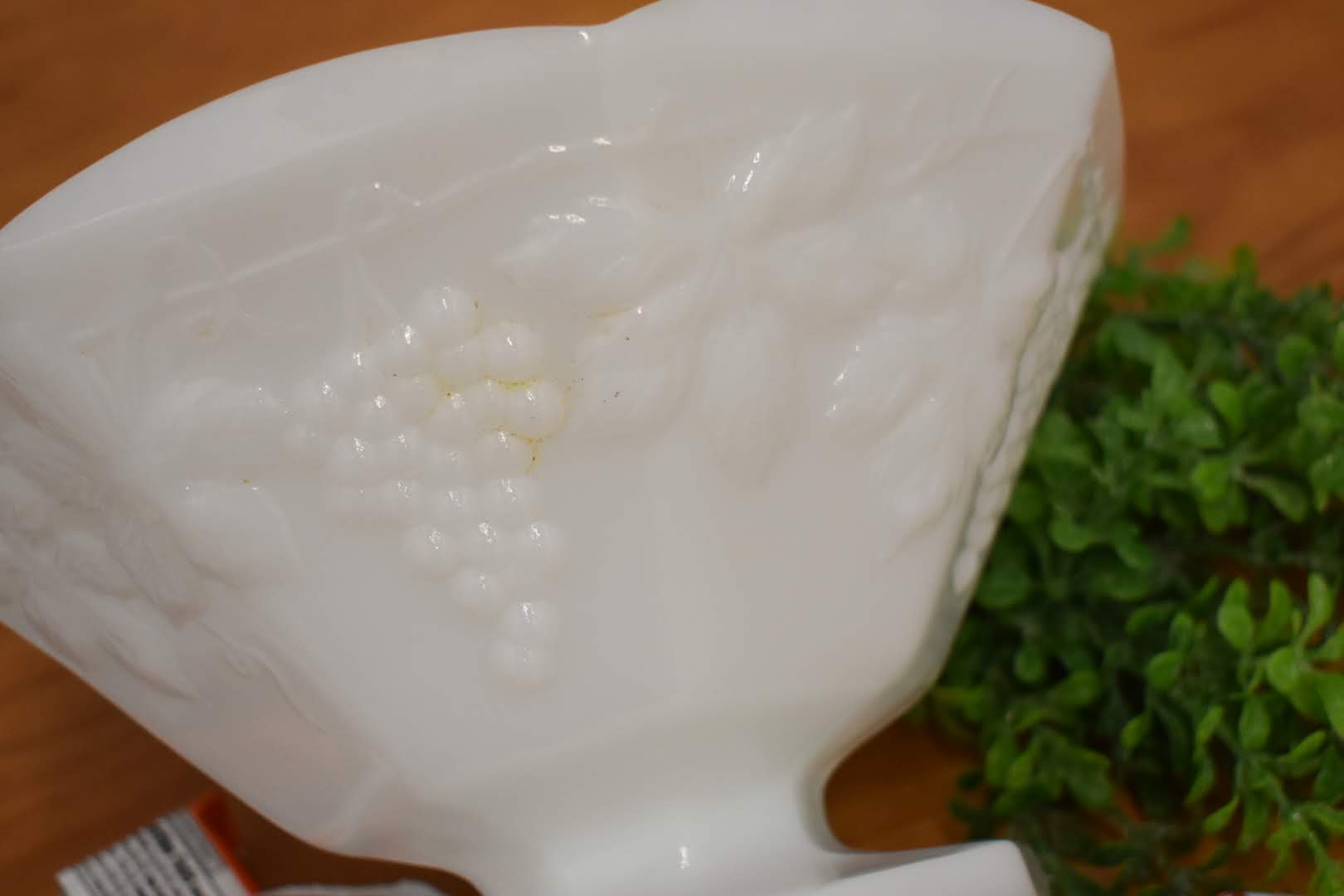 Porcelain Opaque Milk Glass - Grape Vine Emboss - Collectible - Chip, Cereal Bar Bowl