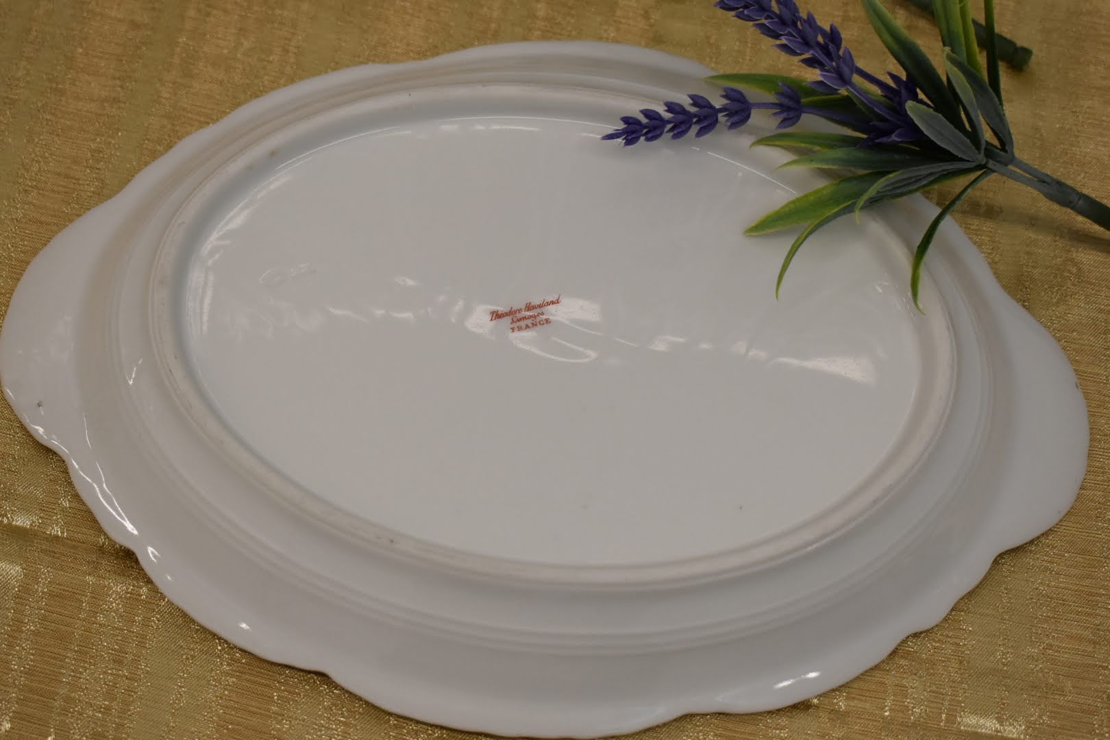 Limoges Theodore Haviland Porcelain Fine China - Mid Century - Oval Platter - Blue White Green Floral Pattern - From France - Gold Trim