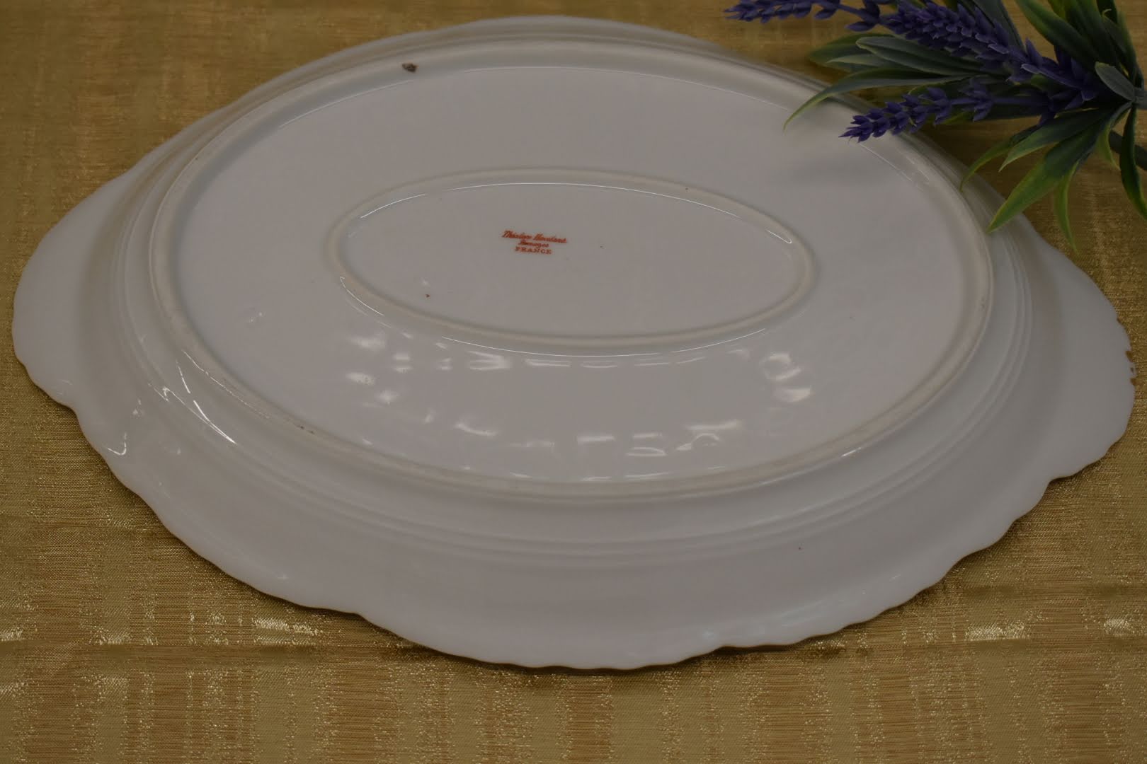 Limoges Theodore Haviland Fine Porcelain China -Mid Century Big Oval Platter - Blue White Green Floral Pattern - From France - Gold Trim