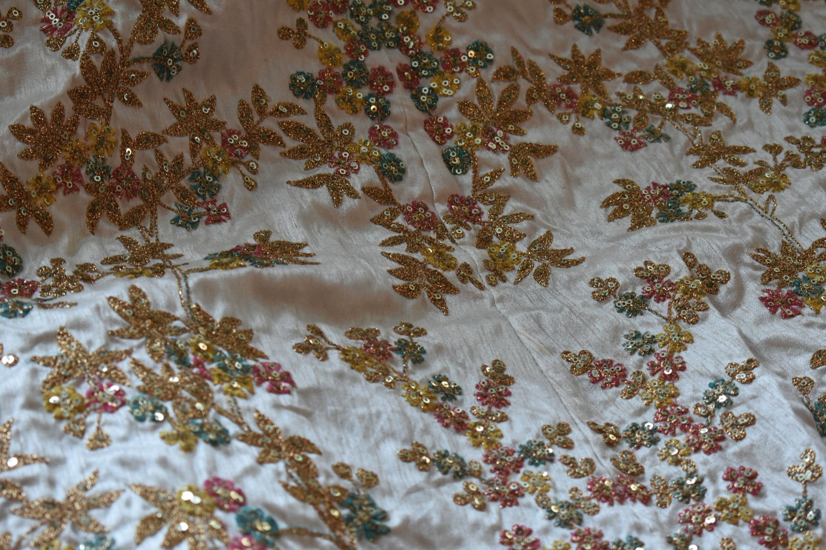 Ivory White - Raw Silk, Sequin Studded, Embroidered - Lehenga Choli Duppata Set