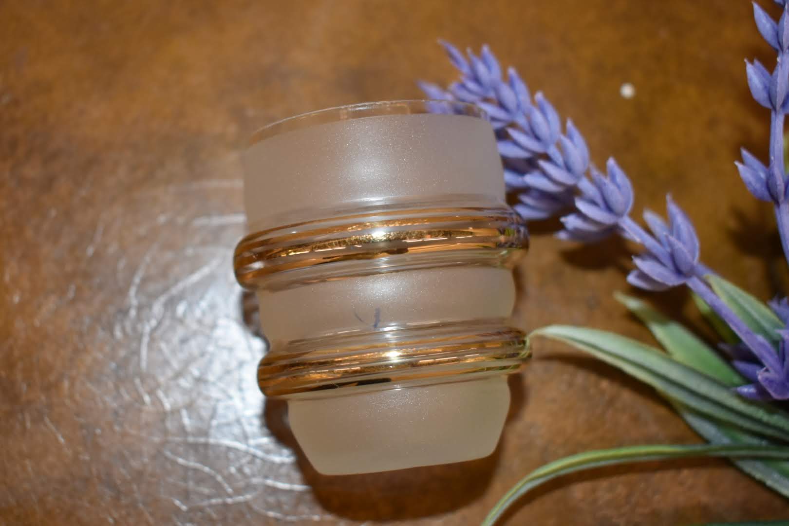 Vintage Frosted Glass - Mini shot glasses - Gold Bands - Home Décor