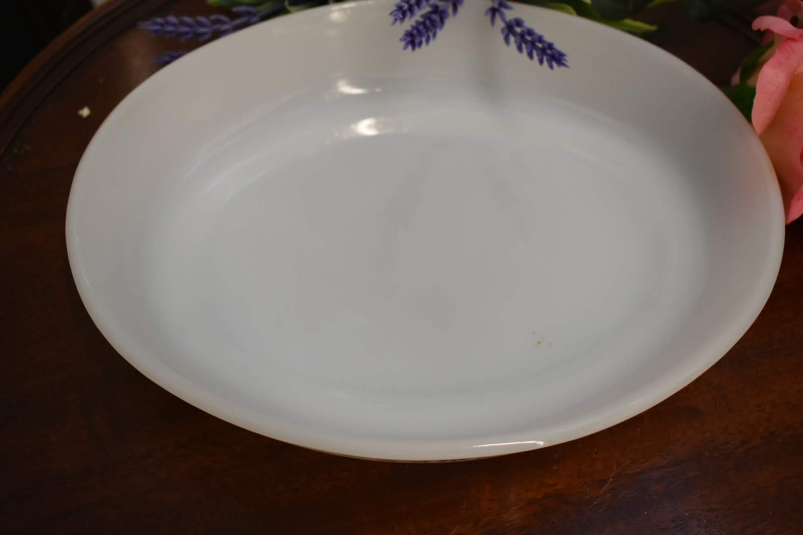 White Glass - Mid Century Pyrex Casserole - Oval Shape - Brown Color Floral Pattern