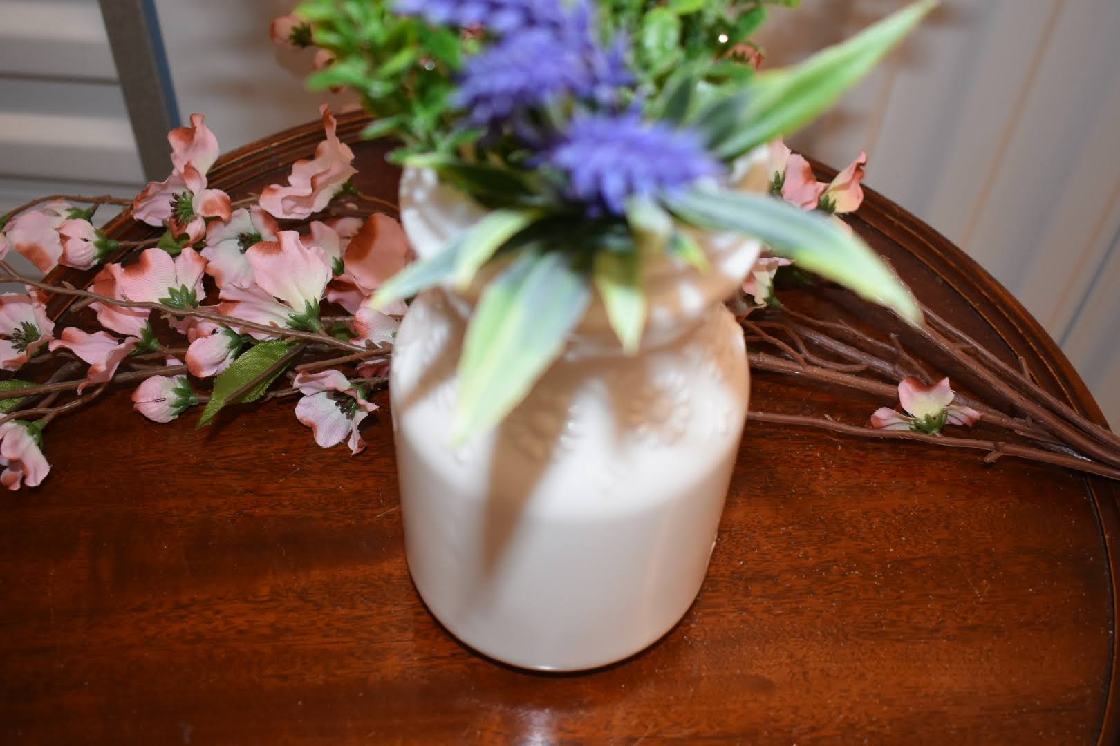 Porcelain Milk Glass - Collectible - Jar shape Tall Vase - Floral Pattern