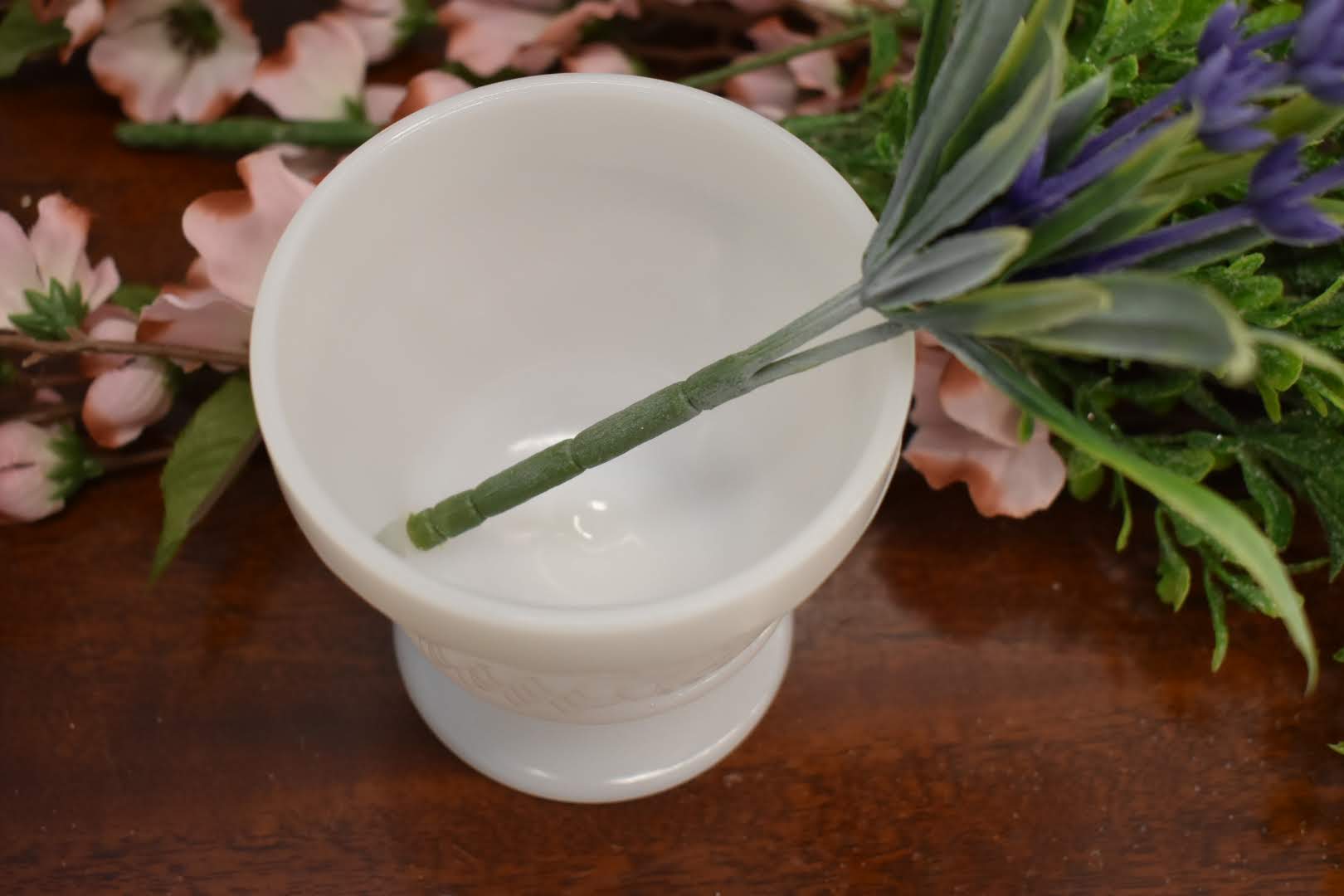 Porcelain Opaque Milk Glass - Grape Vine Emboss - Small Bowl - Ice-cream /Desert Cup