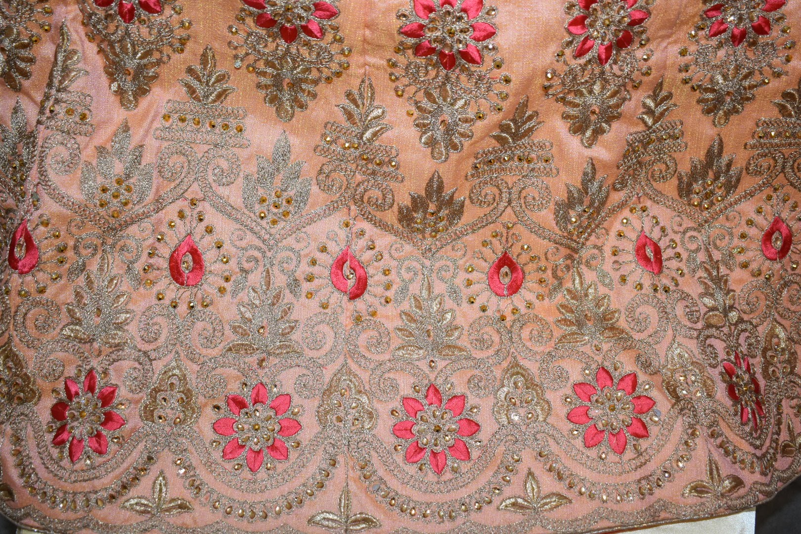 Peach Color - Raw Silk, Jewel Studded, Embroidered - Lehenga