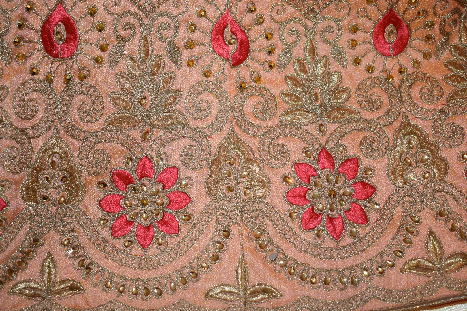 Peach Color - Raw Silk, Jewel Studded, Embroidered - Lehenga Choli Set