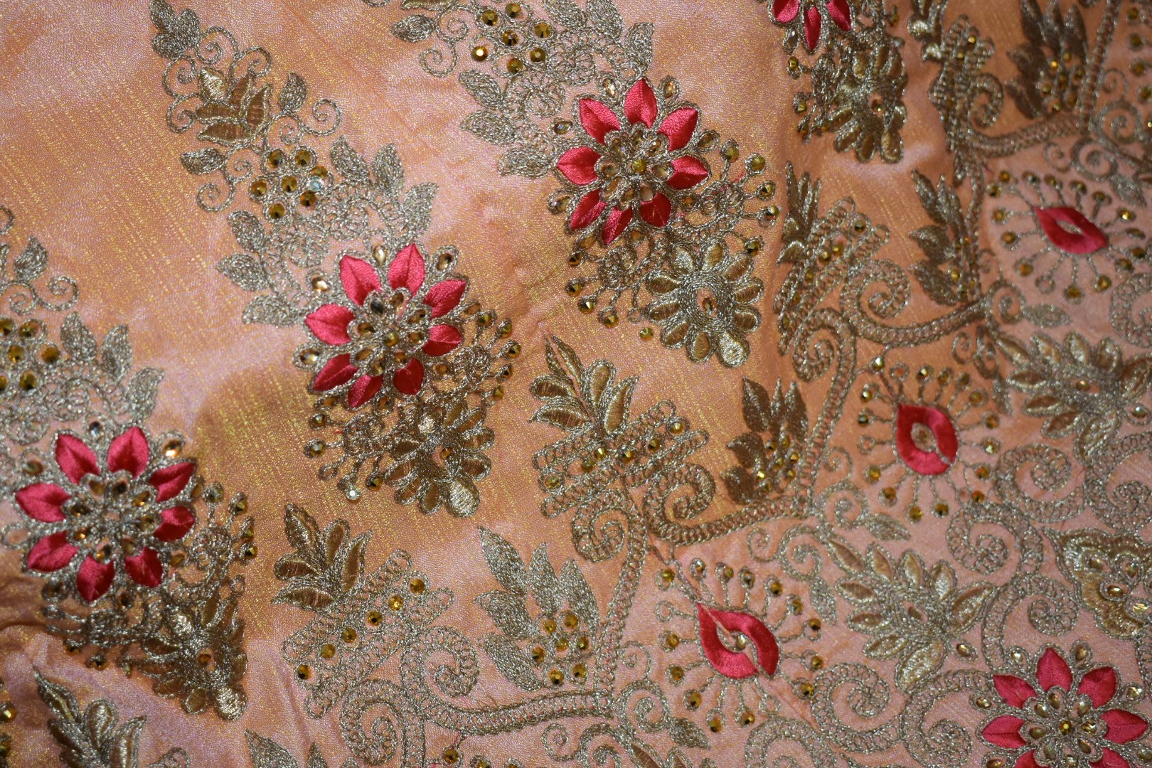 Peach Color - Raw Silk, Jewel Studded, Embroidered - Lehenga