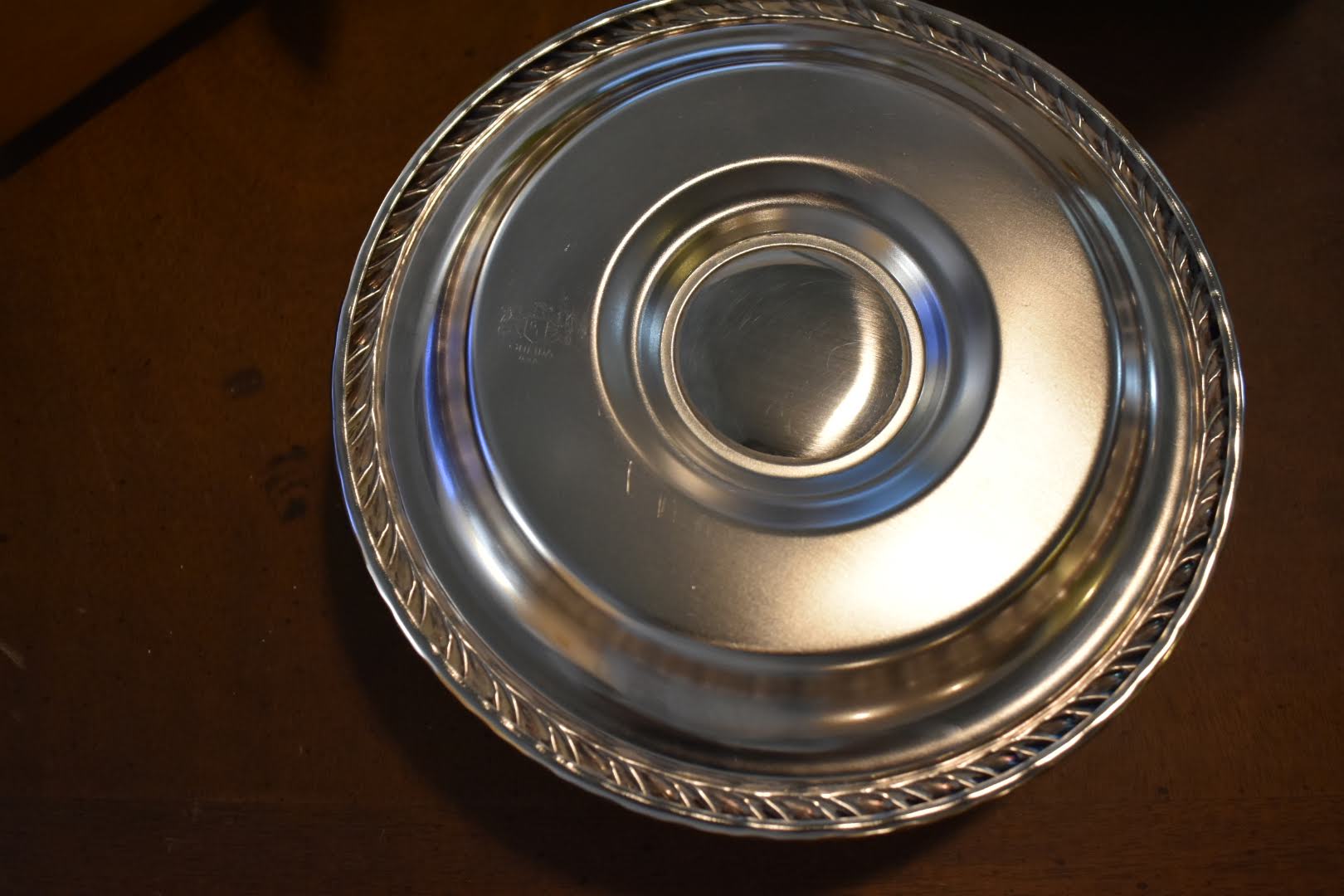 Silver Plated Mid Century Oval Shape Ornate Pattern Gravy Bowl