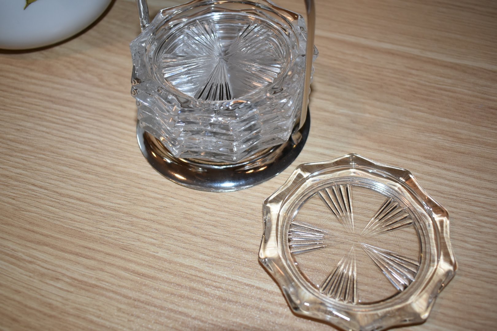 Crystal Glass Coasters - Mid Century - With Silver Plated Holder - Tray 1