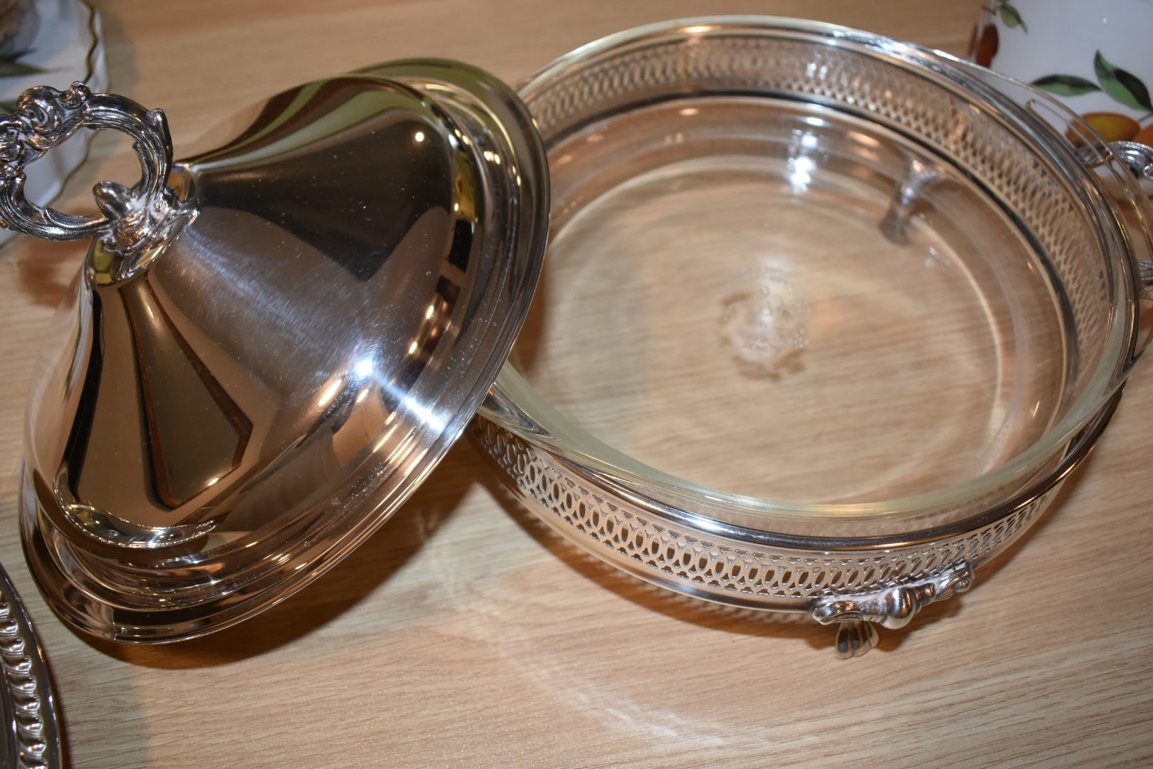 Silver Plated Mid Century - Serving Dish and Lid - With Glass Casserole