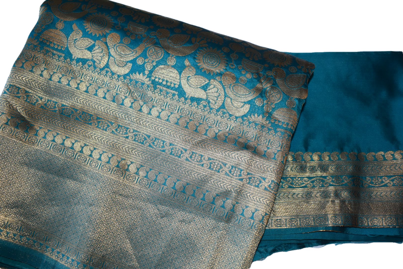 Wedding wear Bridal wear Blue Color - Silk Saree - Peacock, Bird, Floral Shiny Silk Zari Embroidery