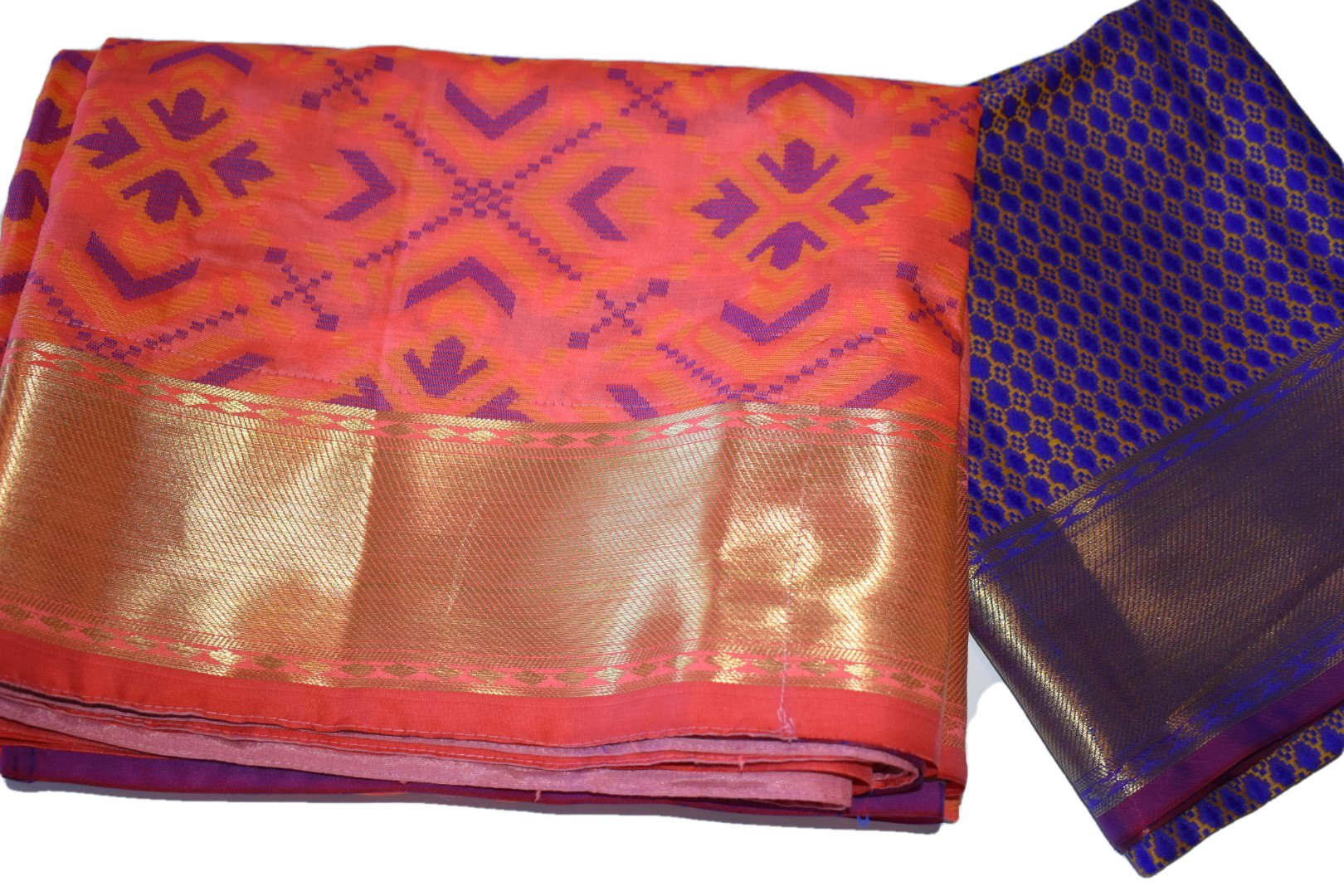 Orange Color - Semi Silk Saree - Silk Zari Border - Silk Blend